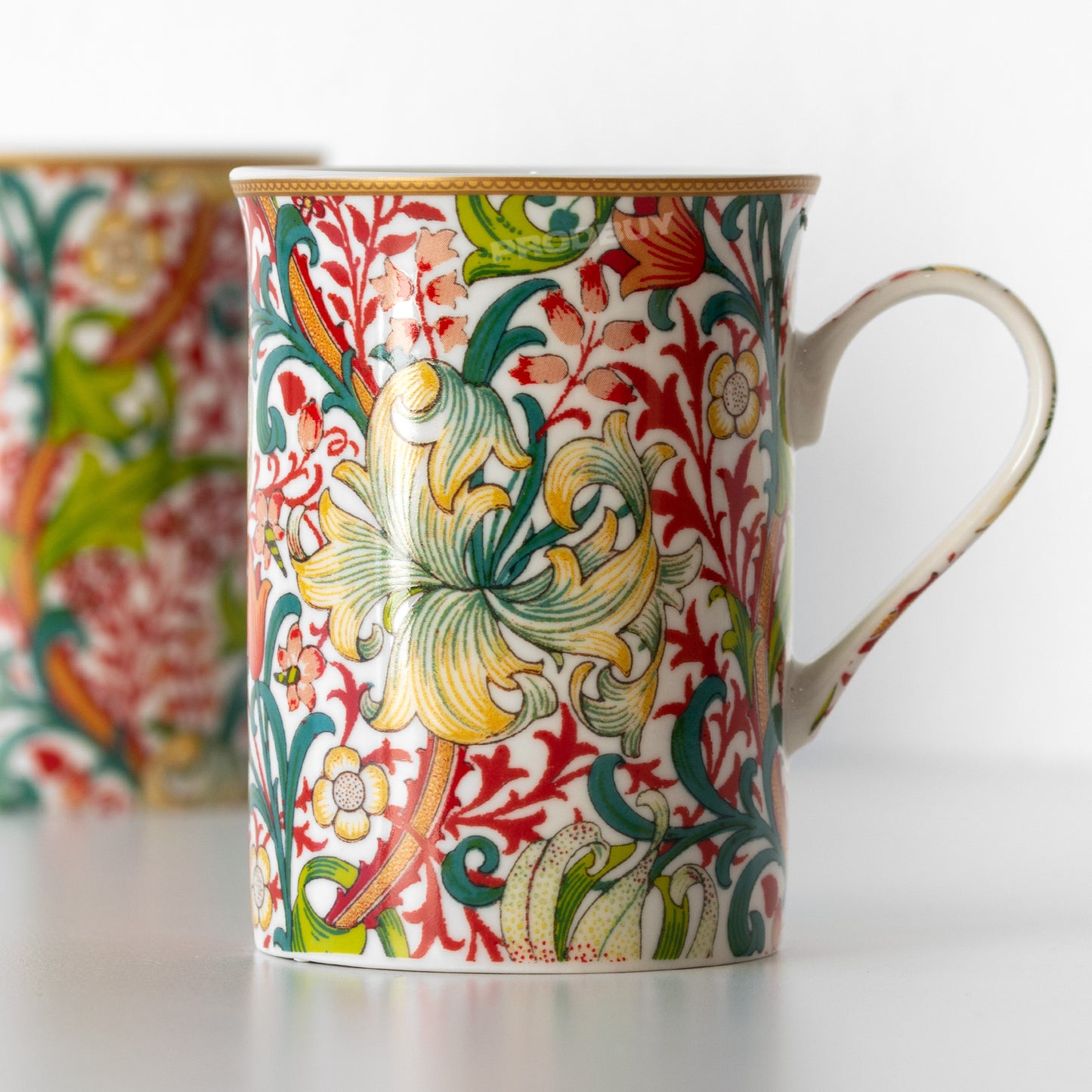 Set of 4 Colour Floral 'Golden Lily' Coffee Mugs