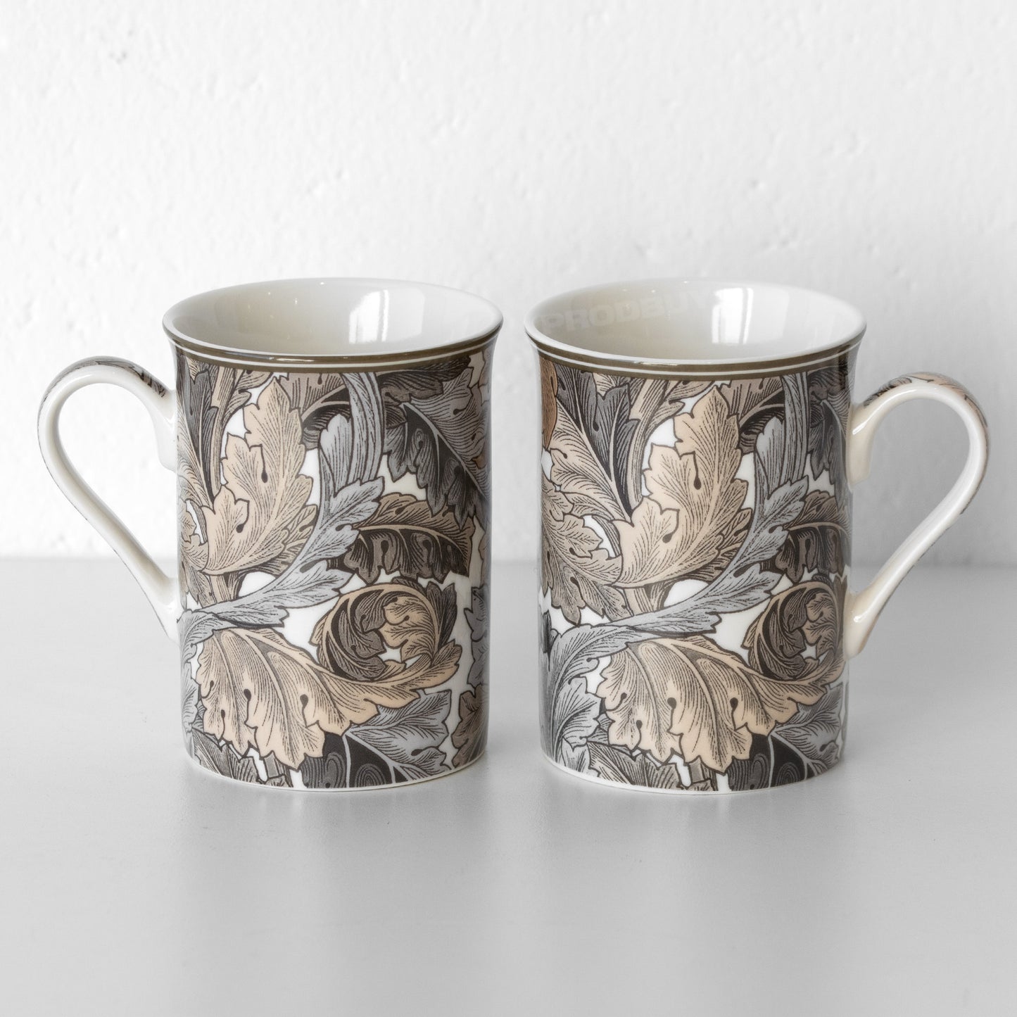 Set of 6 Dark Floral 'Acanthus' Coffee Mugs