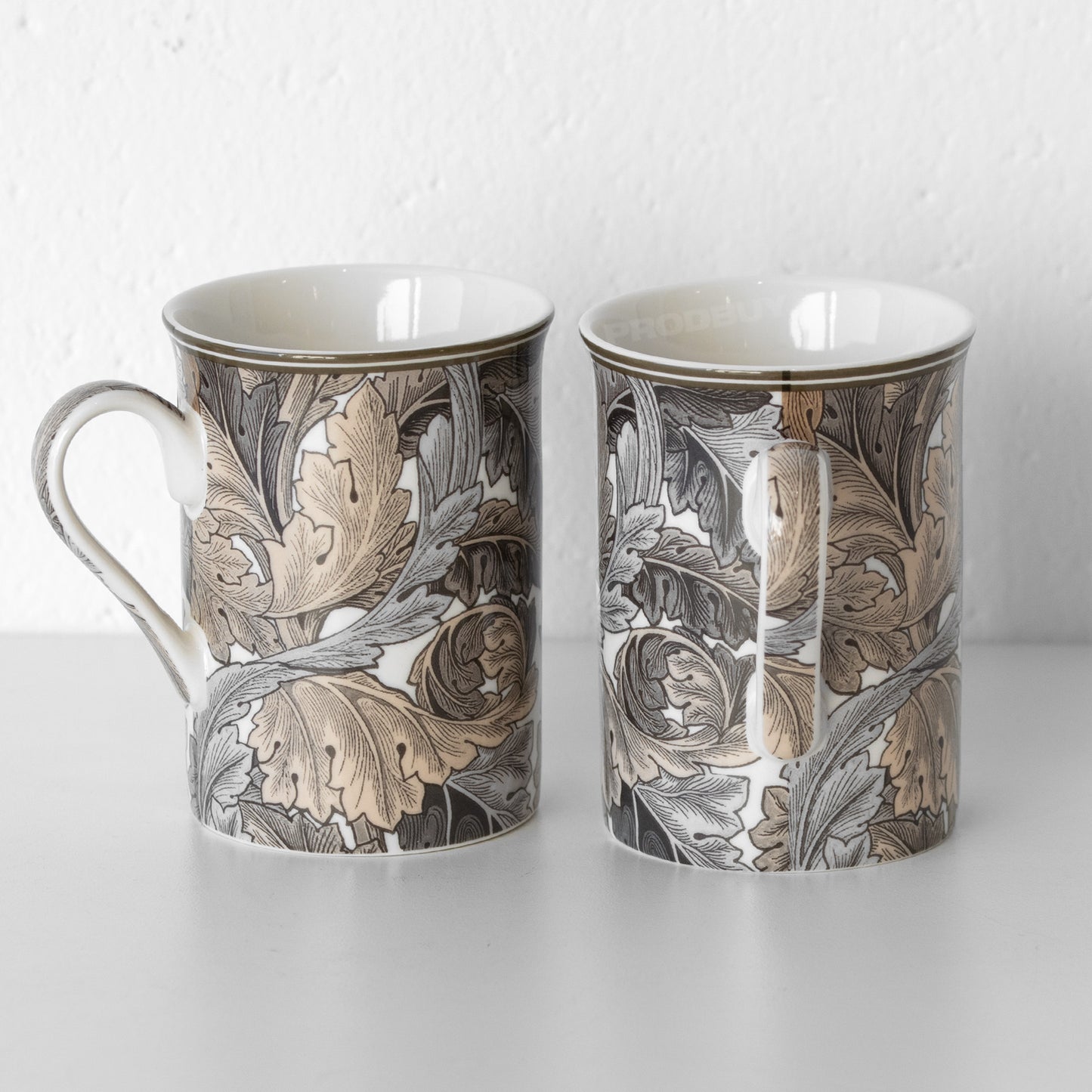 Set of 6 Dark Floral 'Acanthus' Coffee Mugs
