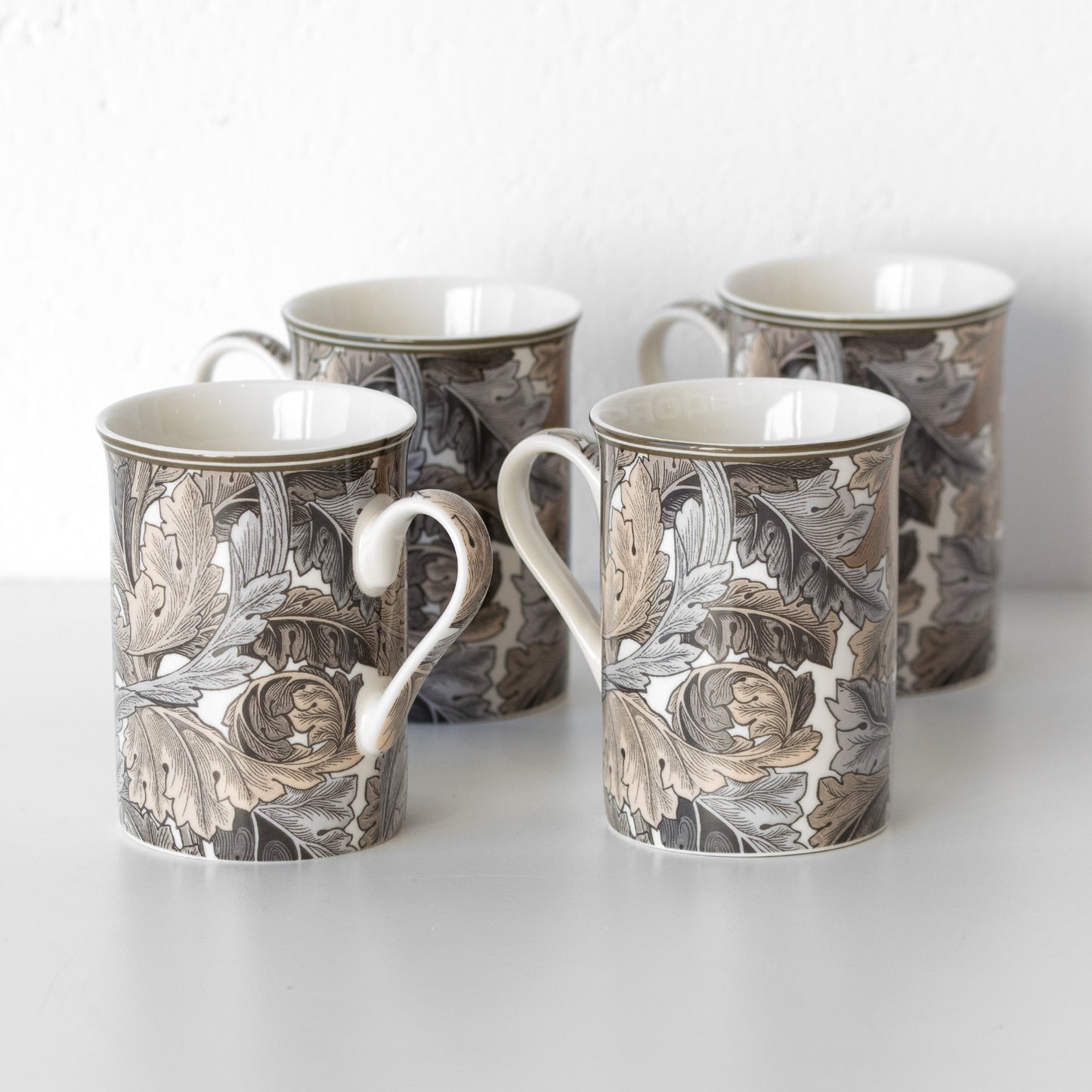 Set of 6 Dark Floral 'Acanthus' Coffee Mugs