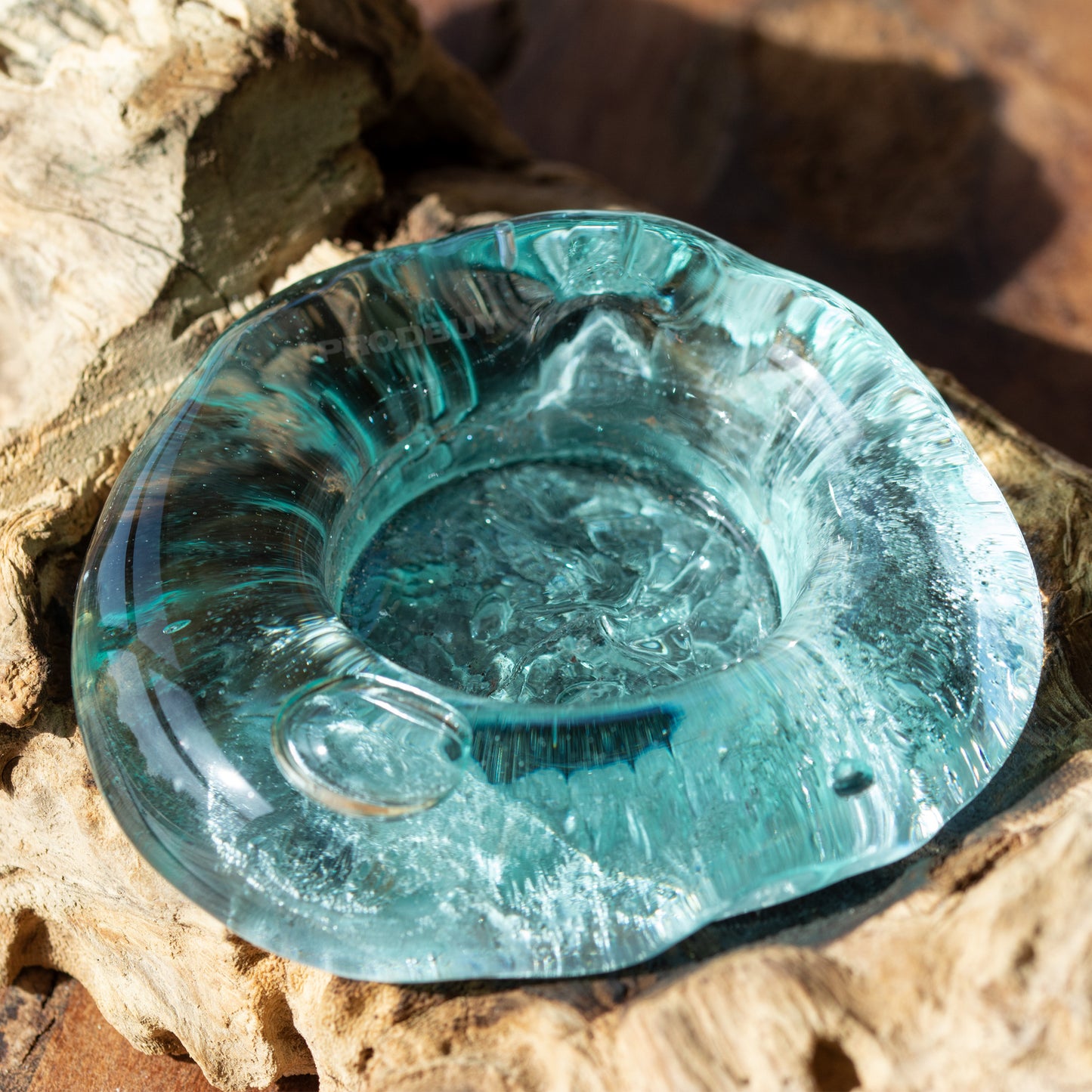 Molten Glass Tealight Candle Holder on Teak Root Wood