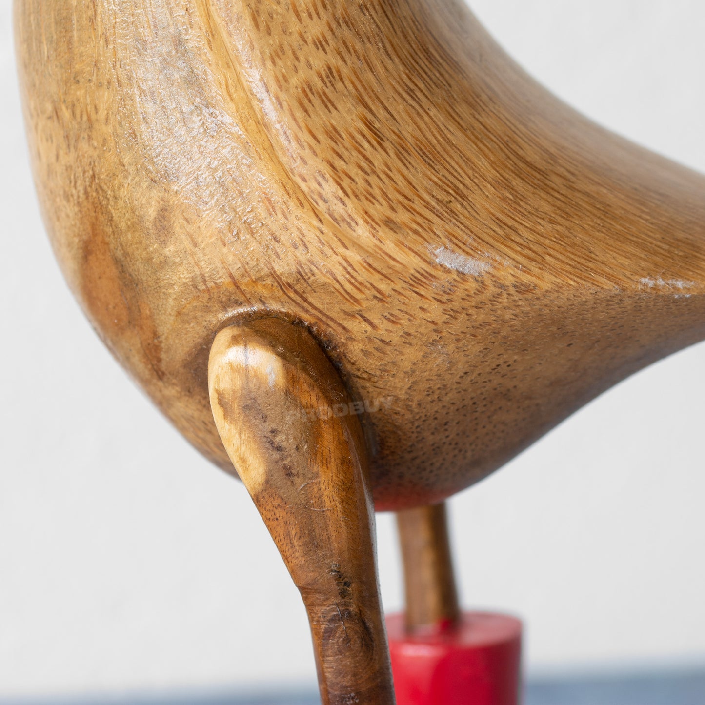 Large Teak Wood Duck Sculpture with Red Boots
