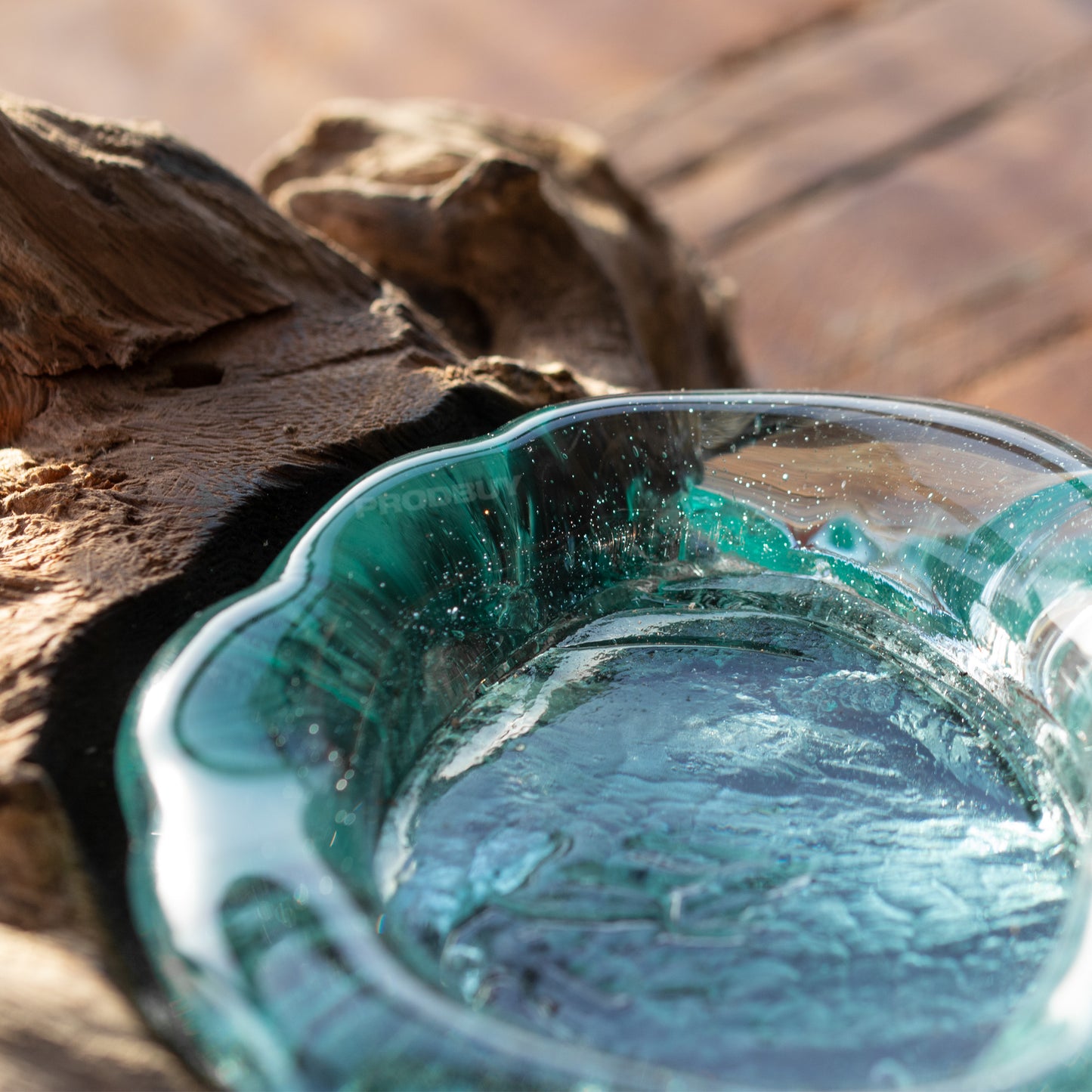 Molten Glass Oval Soap Dish on Teak Root Wood Base