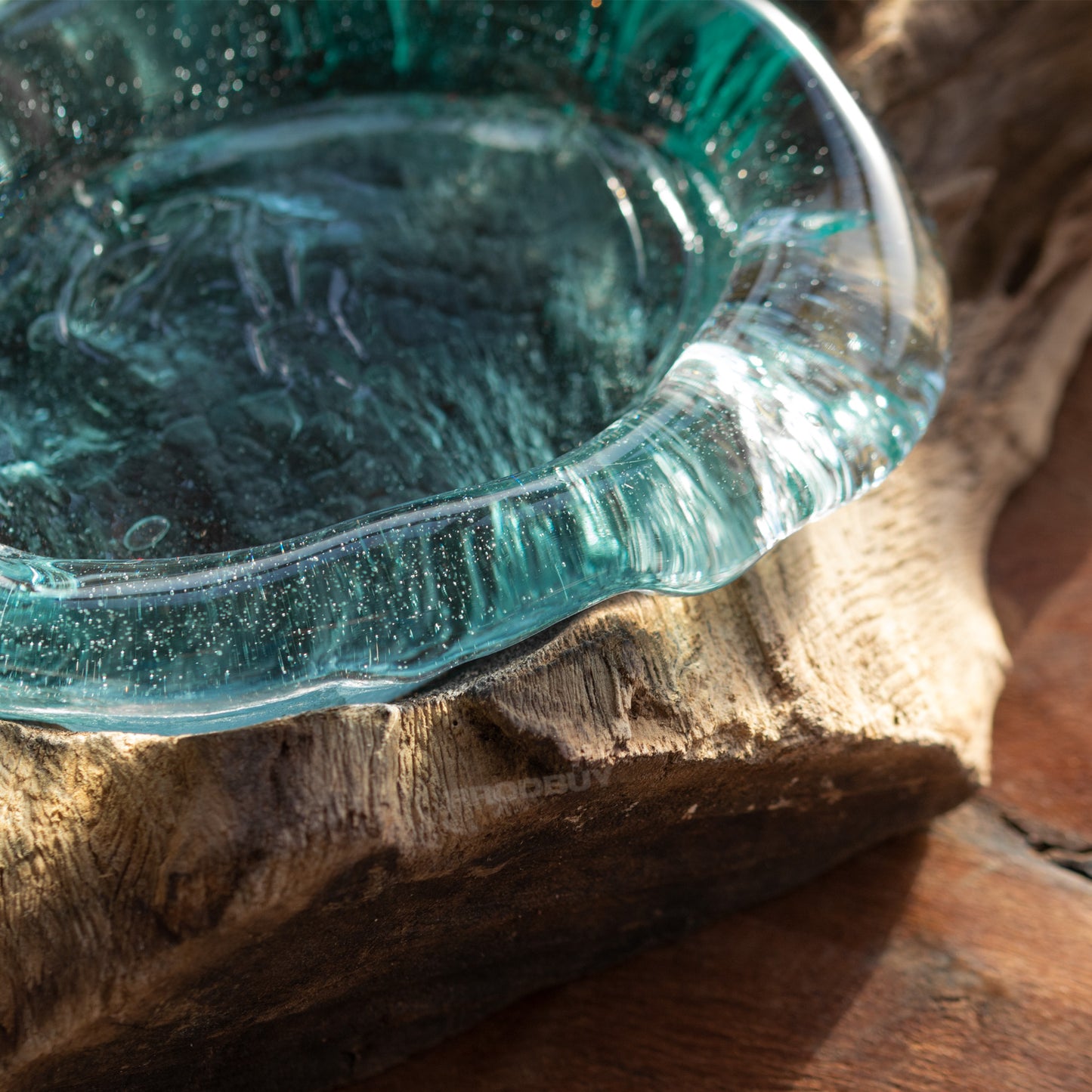 Molten Glass Oval Soap Dish on Teak Root Wood Base