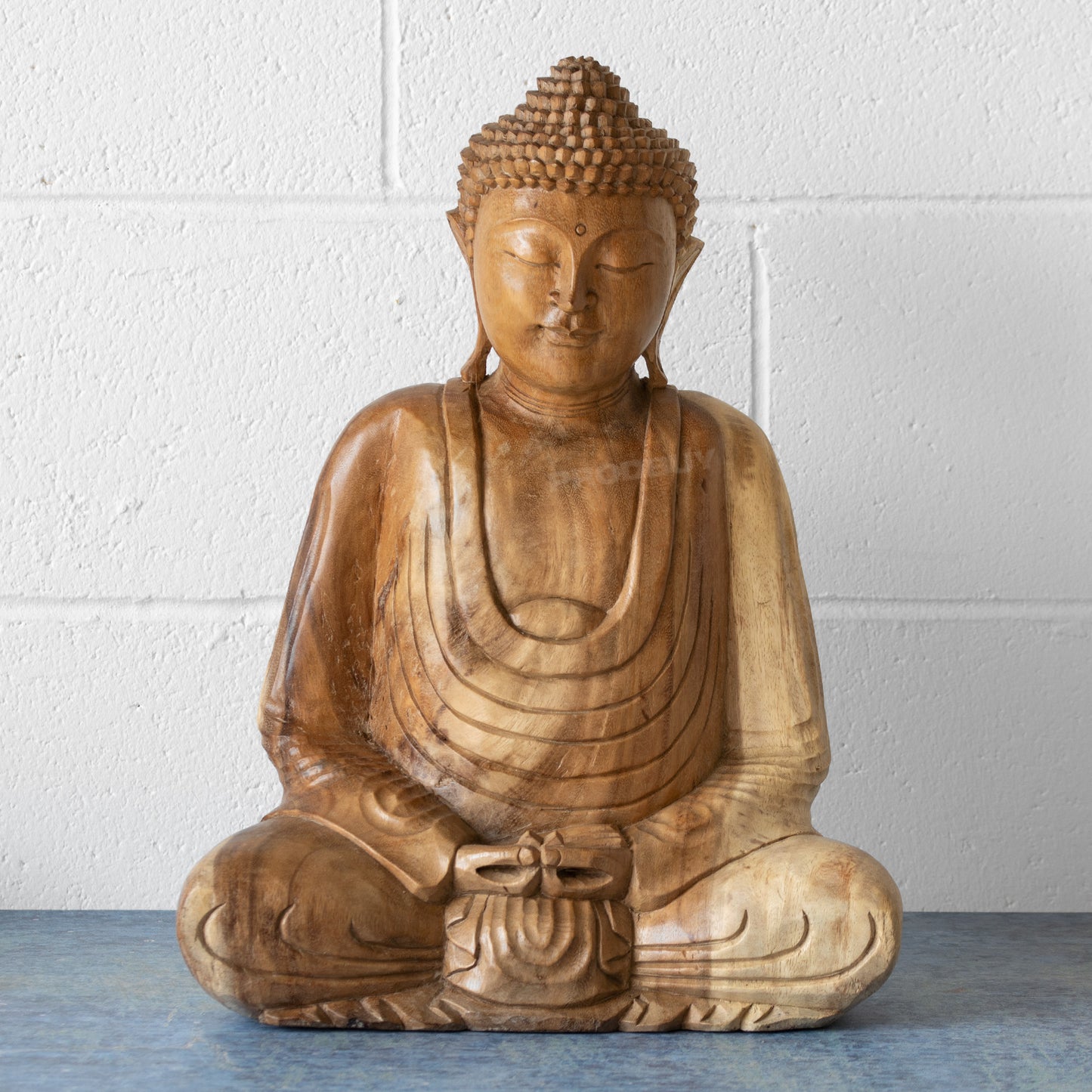 Large Solid Wooden Sitting Buddha Ornament