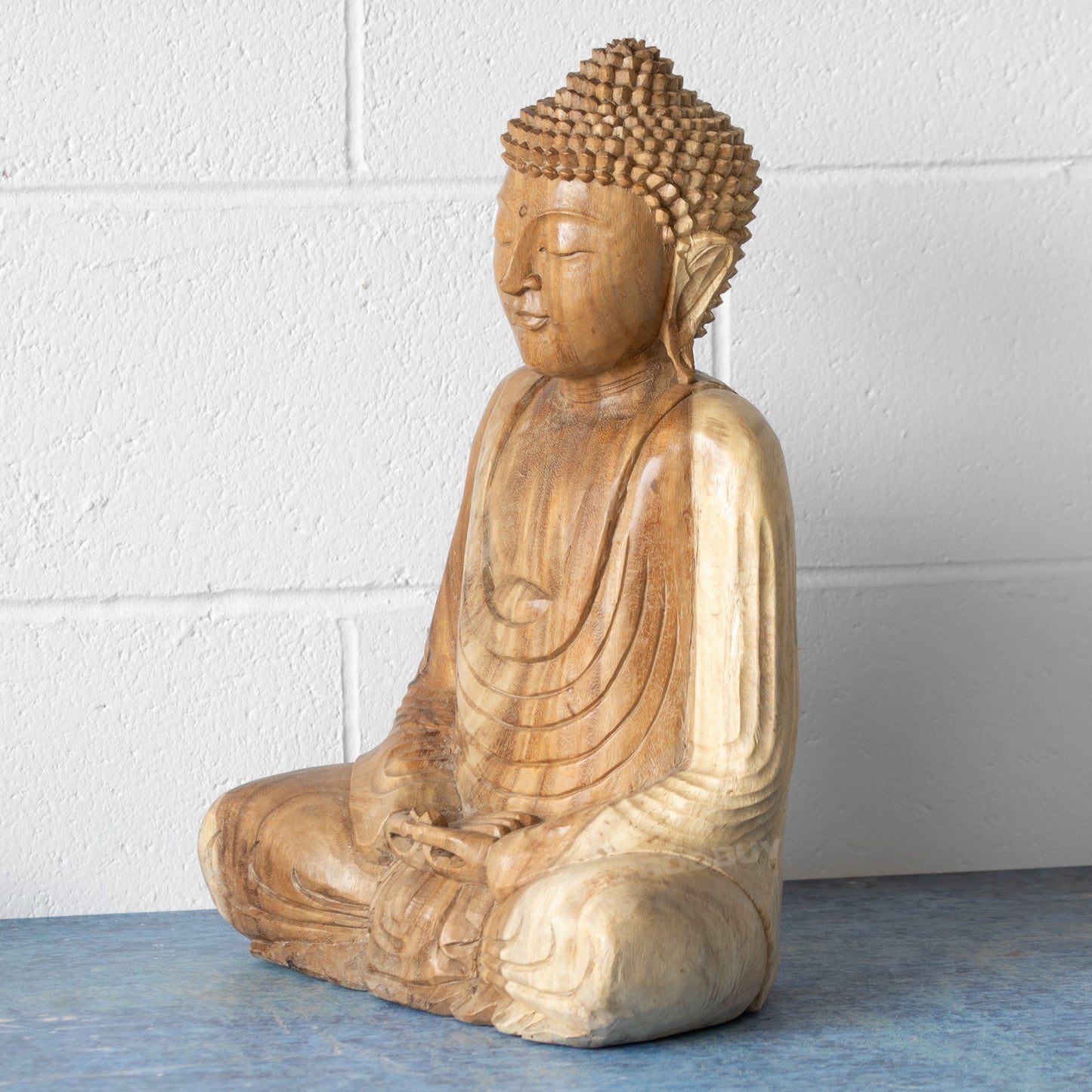 Large Solid Wooden Sitting Buddha Ornament
