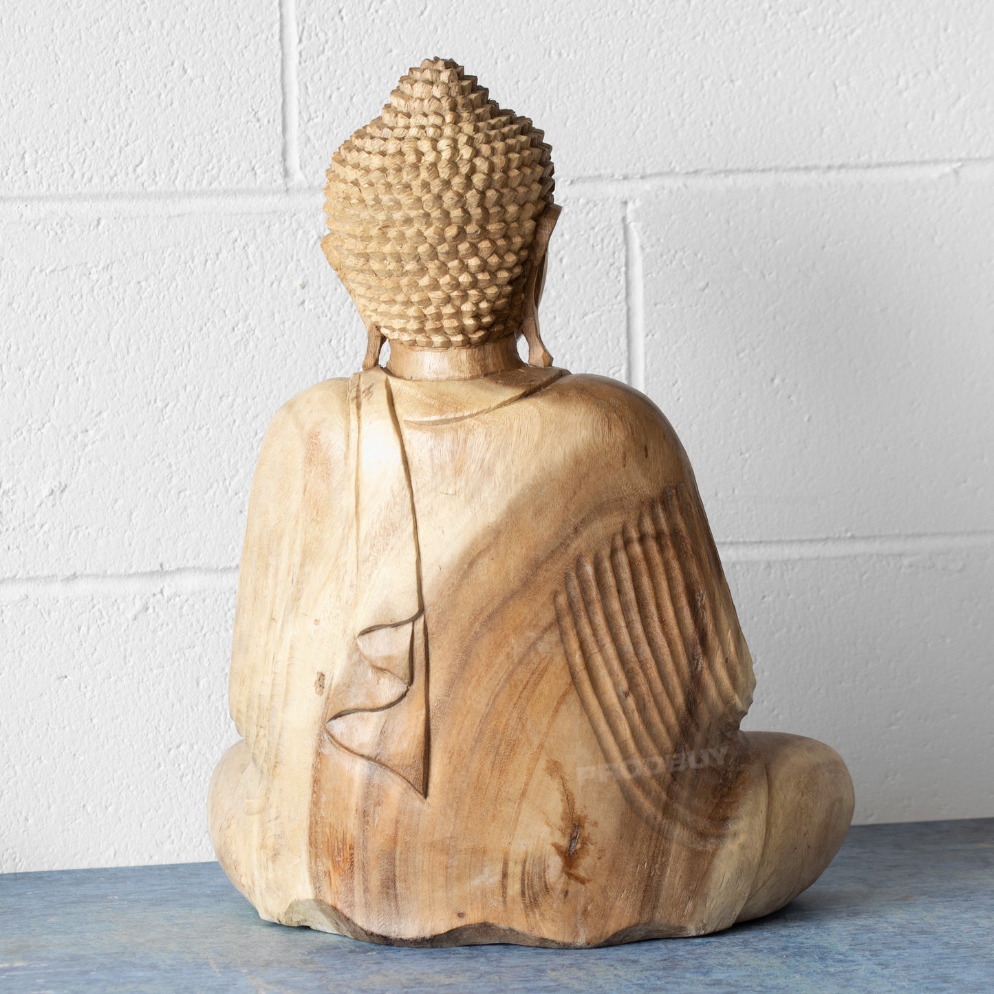 Large Solid Wooden Sitting Buddha Ornament