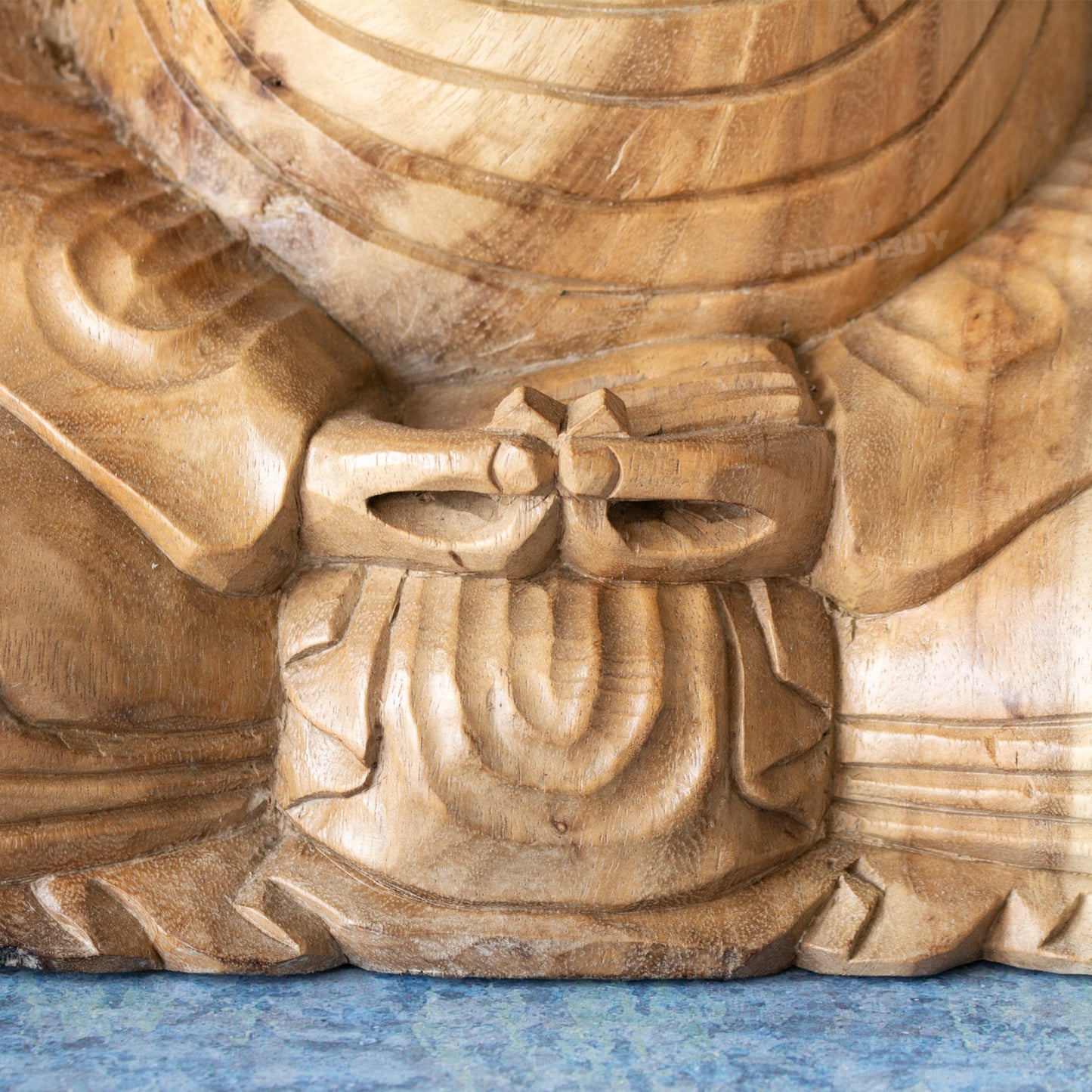 Large Solid Wooden Sitting Buddha Ornament