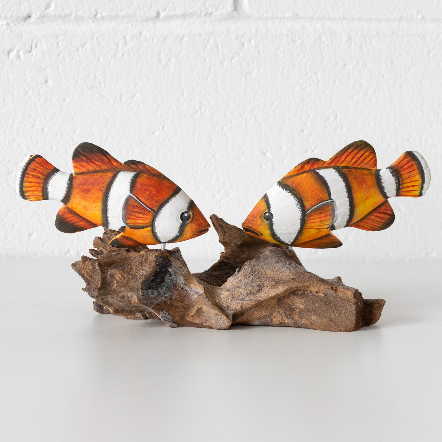 Clownfish on Coral Teak Root Wood Ornament