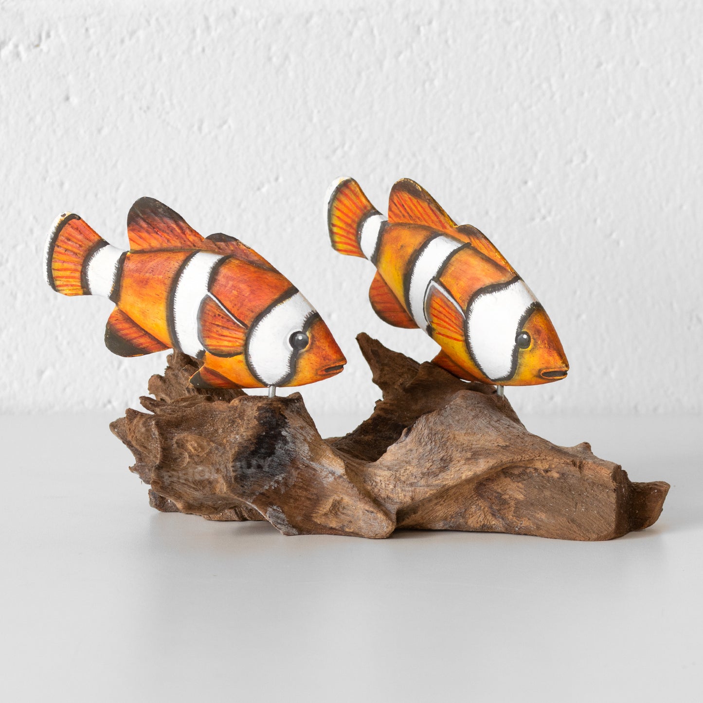 Clownfish on Coral Teak Root Wood Ornament