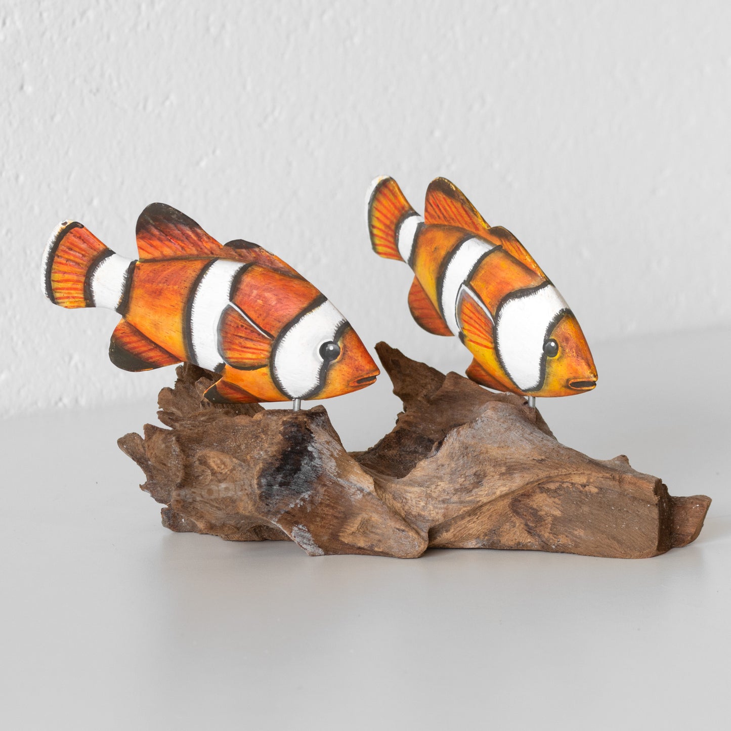 Clownfish on Coral Teak Root Wood Ornament