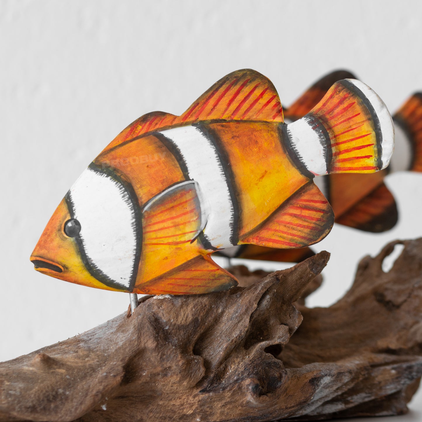 Clownfish on Coral Teak Root Wood Ornament
