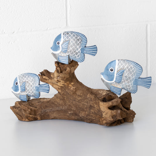 Fish on Coral Teak Root Wood Ornament