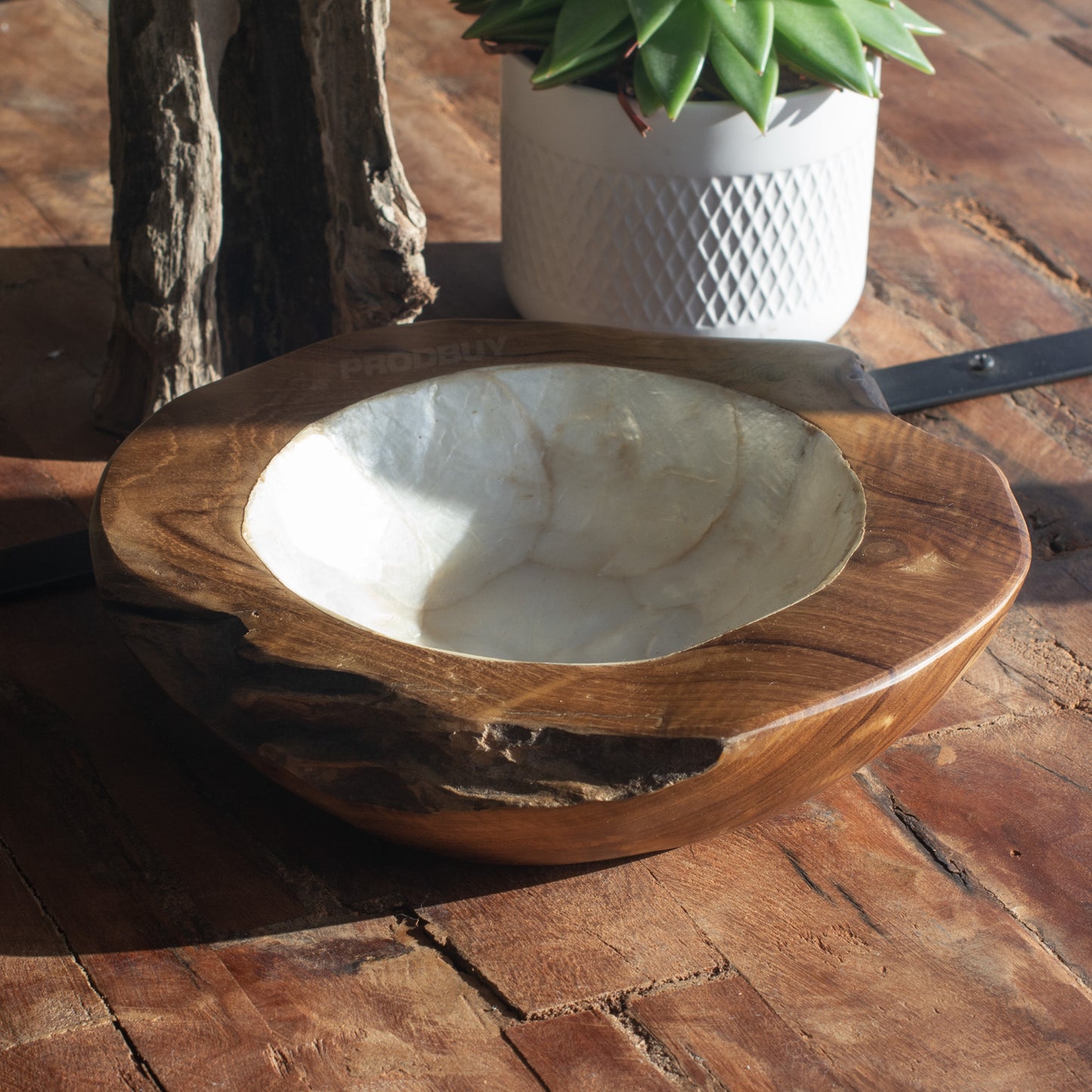 Pearl & Teak Root Wood Display Bowl 25cm