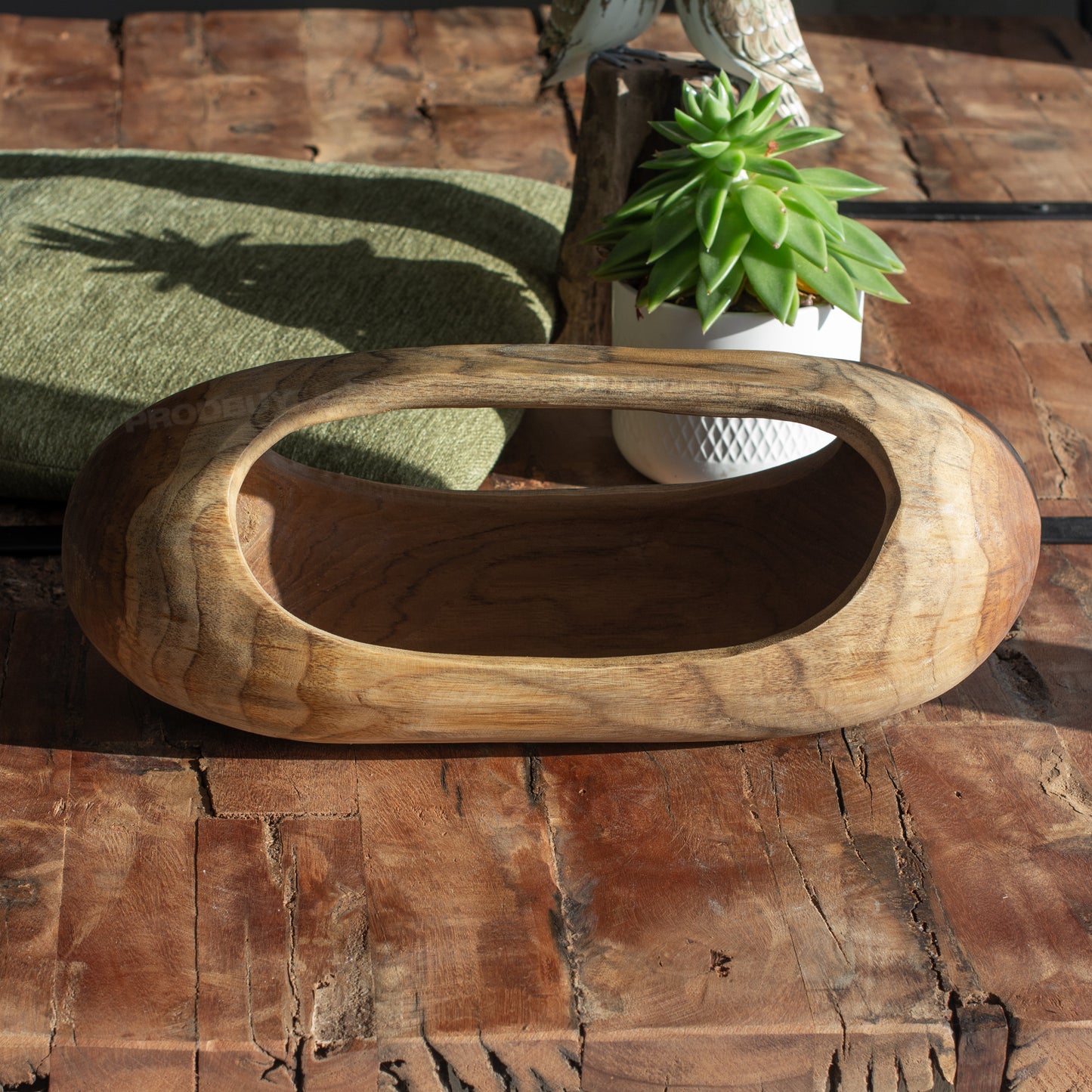 Teak Root Smooth Wood Long Trug 39cm Hand Carved