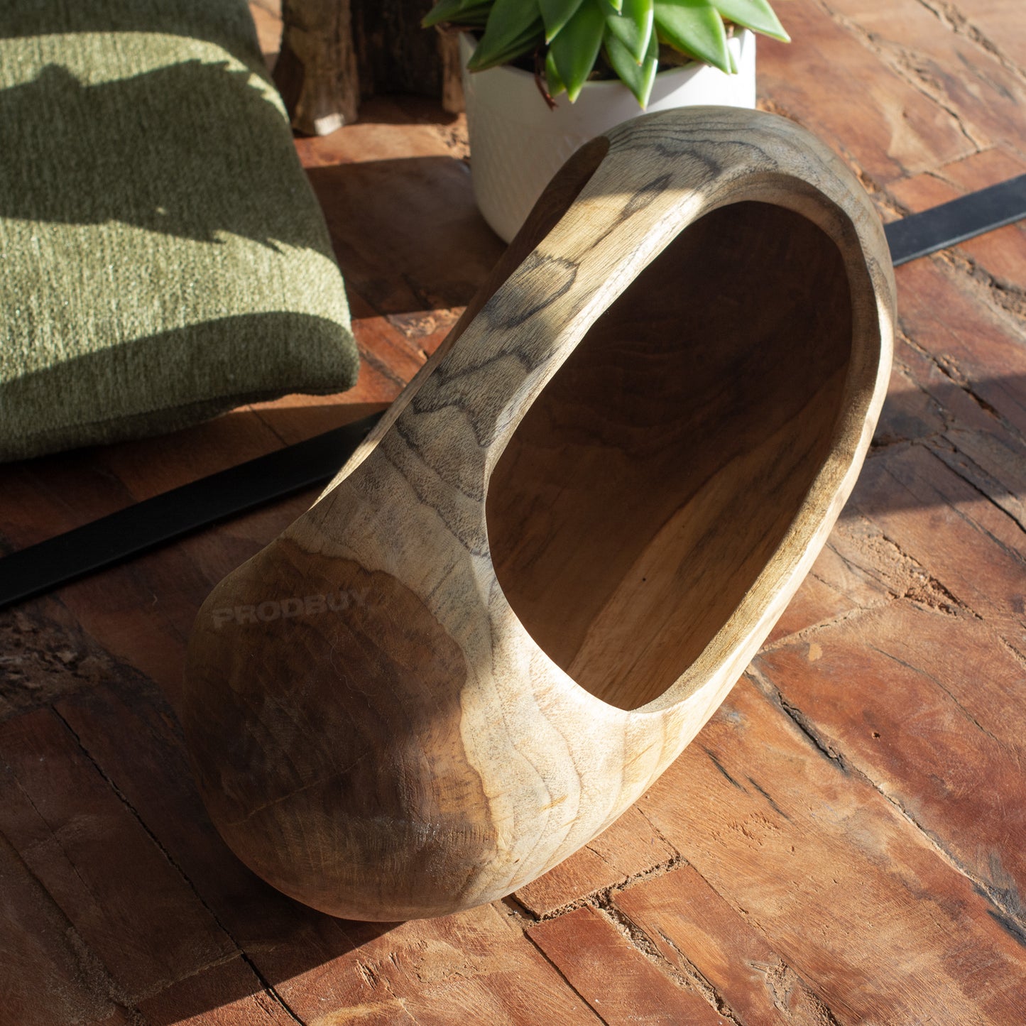 Teak Root Smooth Wood Long Trug 39cm Hand Carved