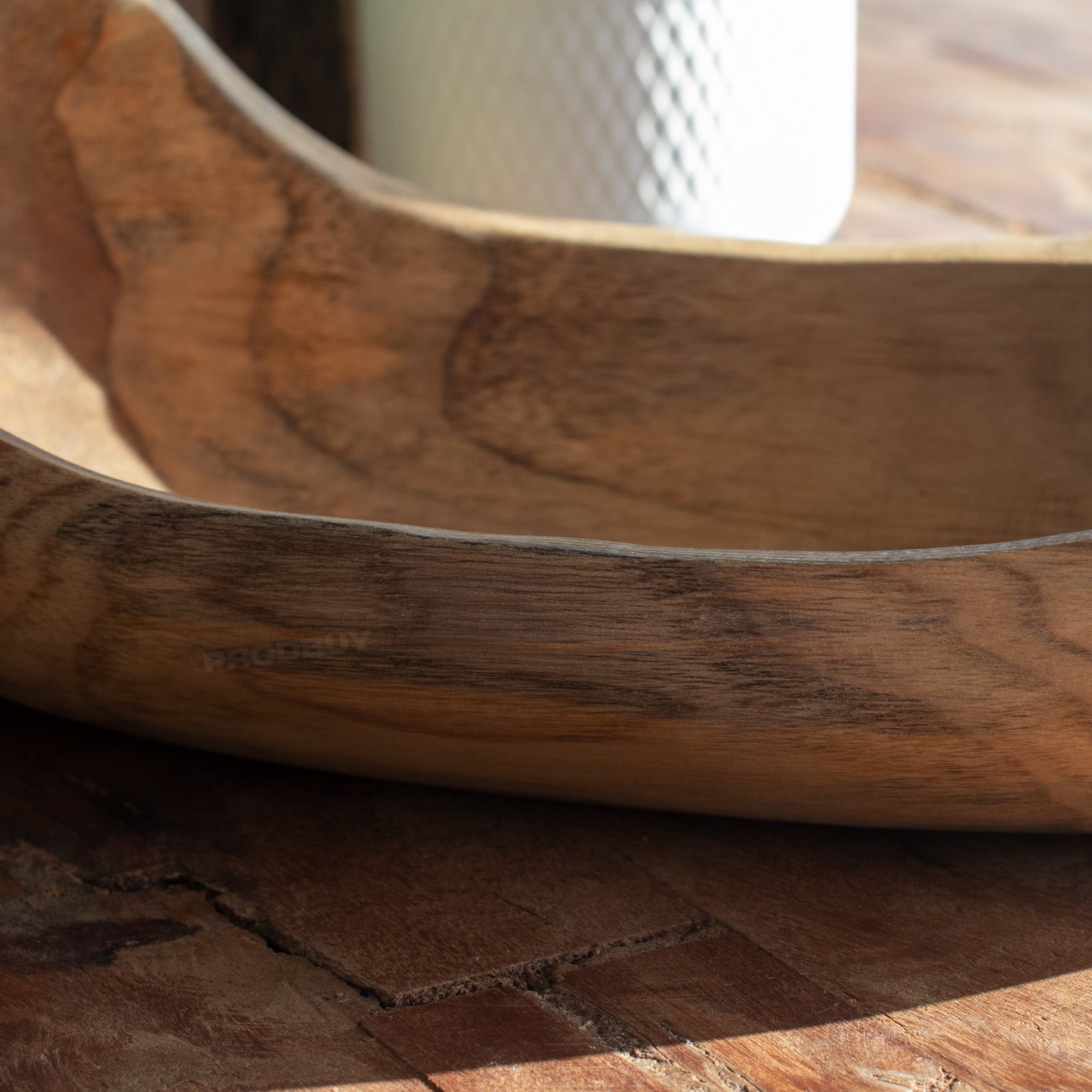 Teak Root Smooth Wood Long Trug 39cm Hand Carved