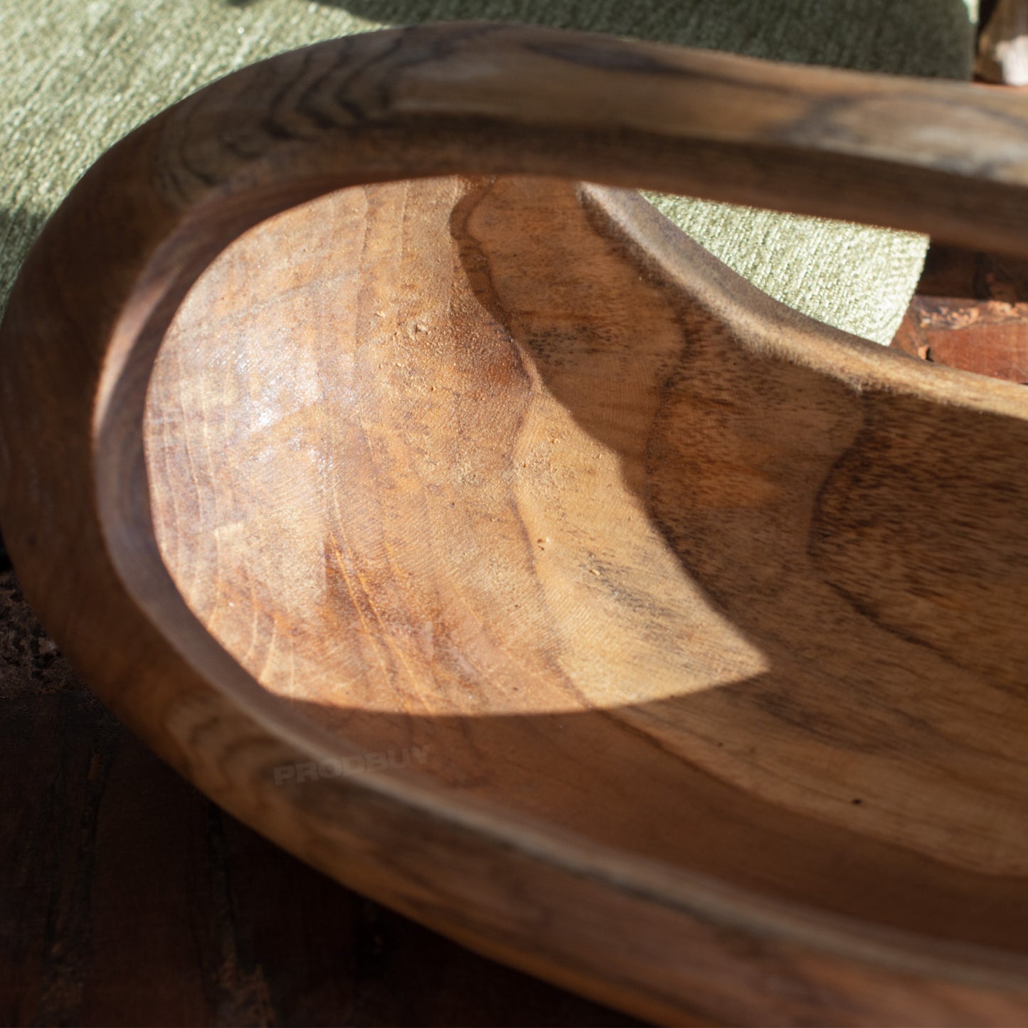 Teak Root Smooth Wood Long Trug 39cm Hand Carved
