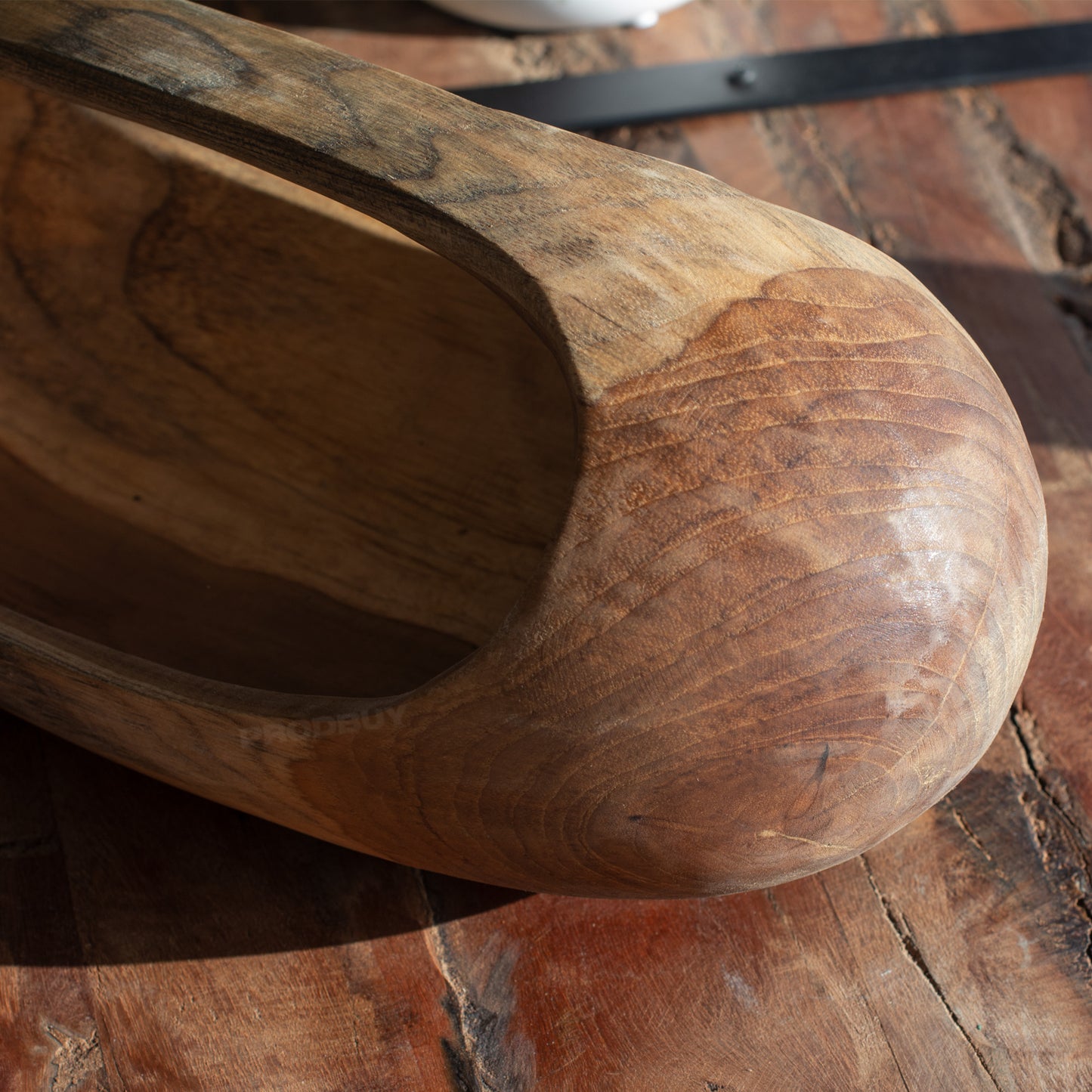 Teak Root Smooth Wood Long Trug 39cm Hand Carved
