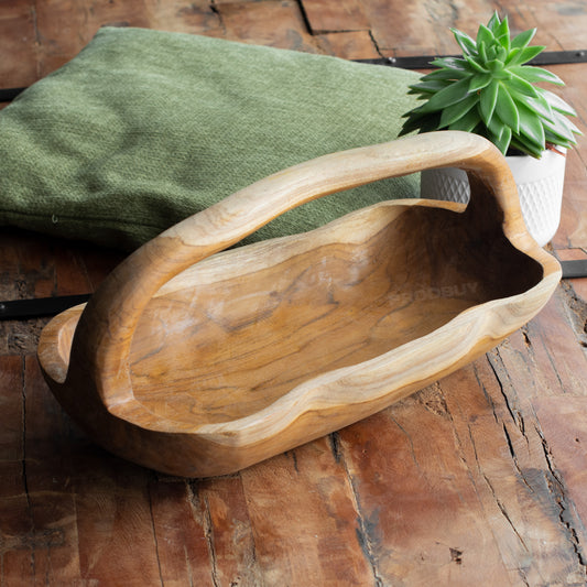 Large Teak Root Wood Long Trug 40cm Hand Carved