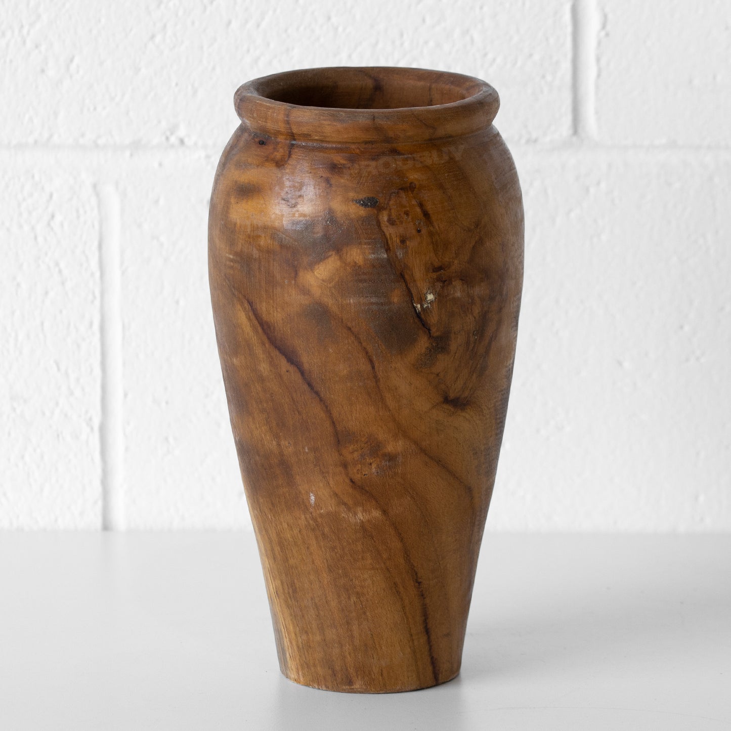 Hand Carved 'Shallow' Vase Teak Root Wood 25cm