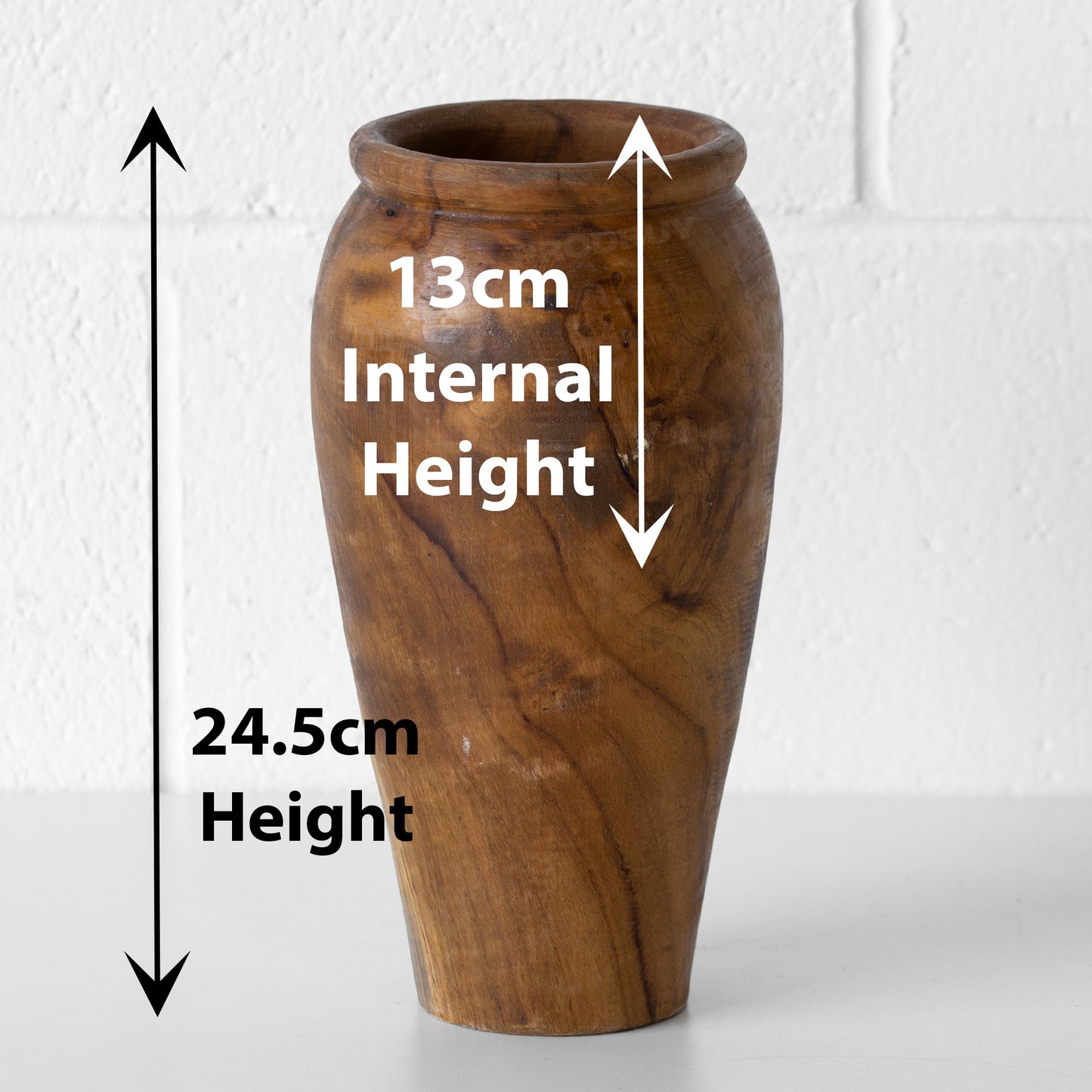 Hand Carved 'Shallow' Vase Teak Root Wood 25cm