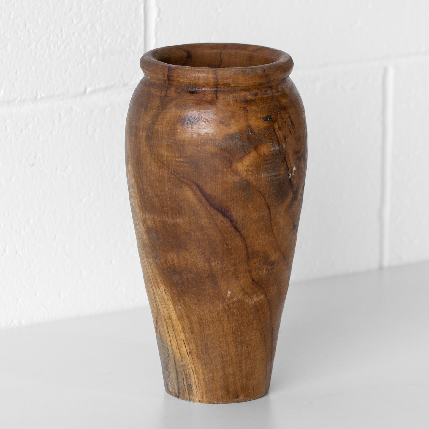 Hand Carved 'Shallow' Vase Teak Root Wood 25cm