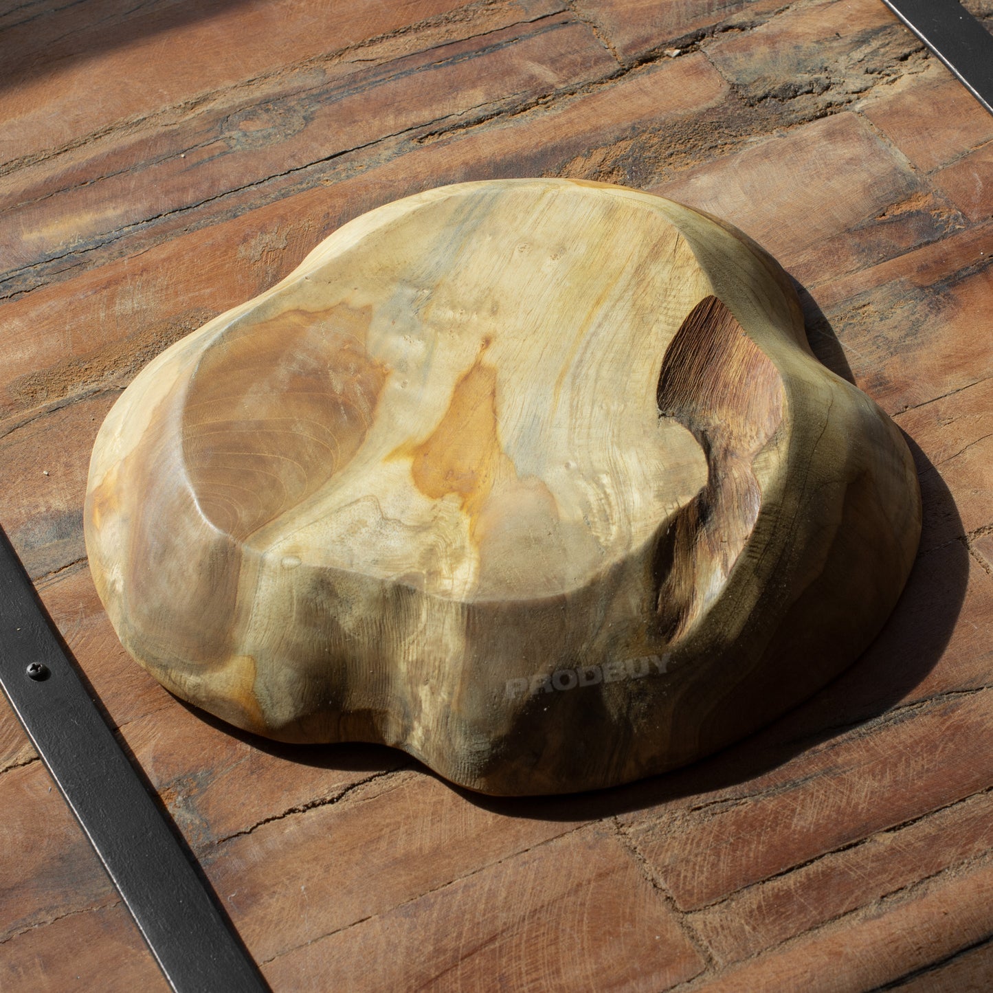 Teak Root Wood 3 Section Hand Carved Serving Bowl