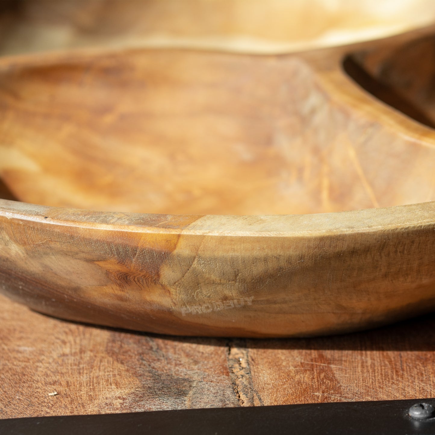 Teak Root Wood 3 Section Hand Carved Serving Bowl