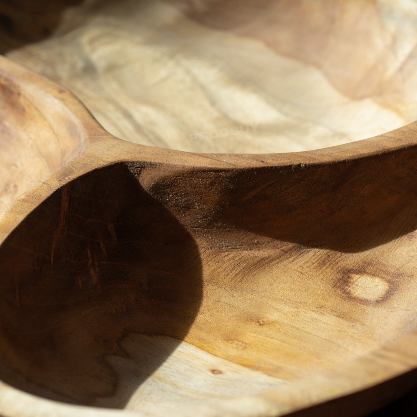 Teak Root Wood 3 Section Hand Carved Serving Bowl