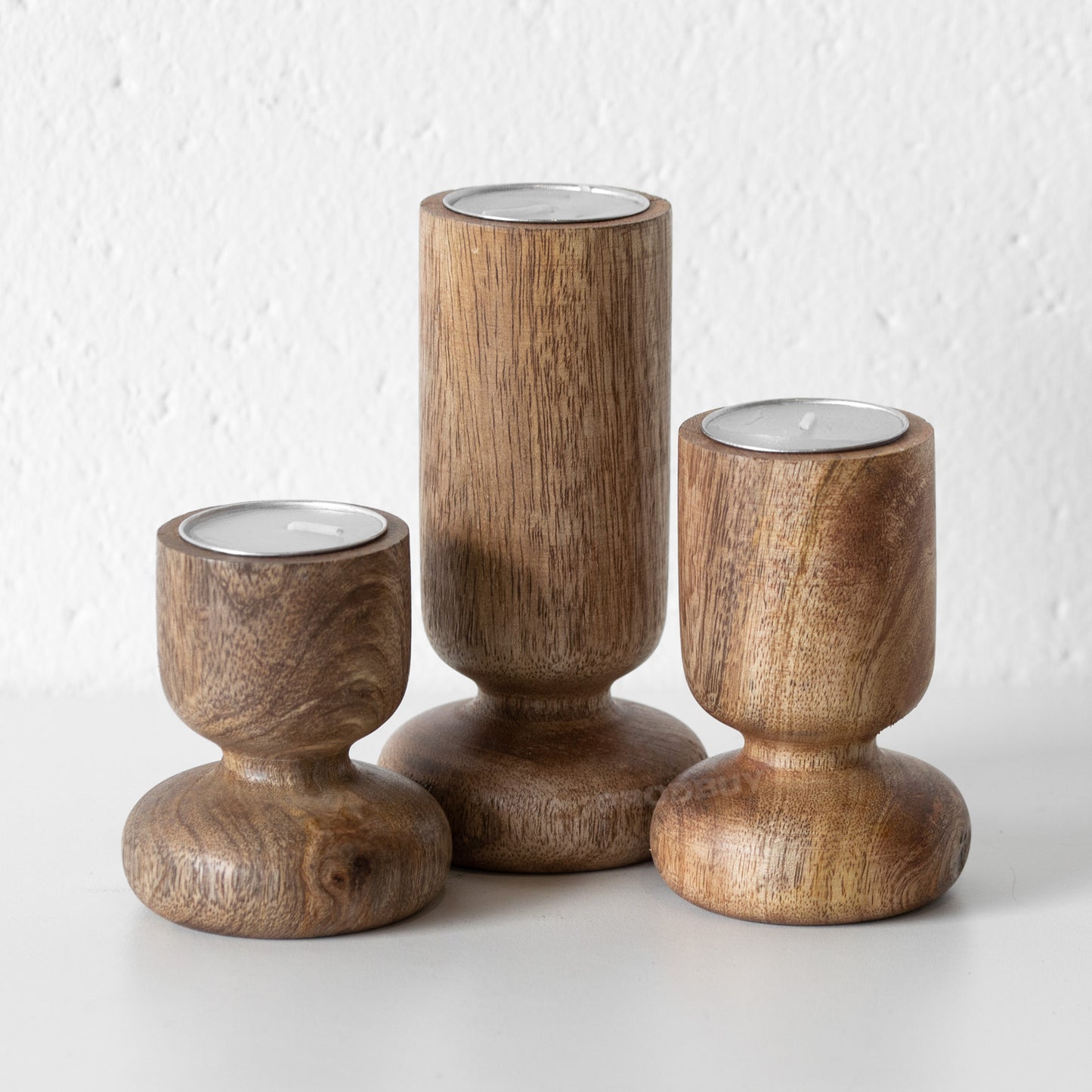 Set of 3 Solid Wooden Tea Light Holders