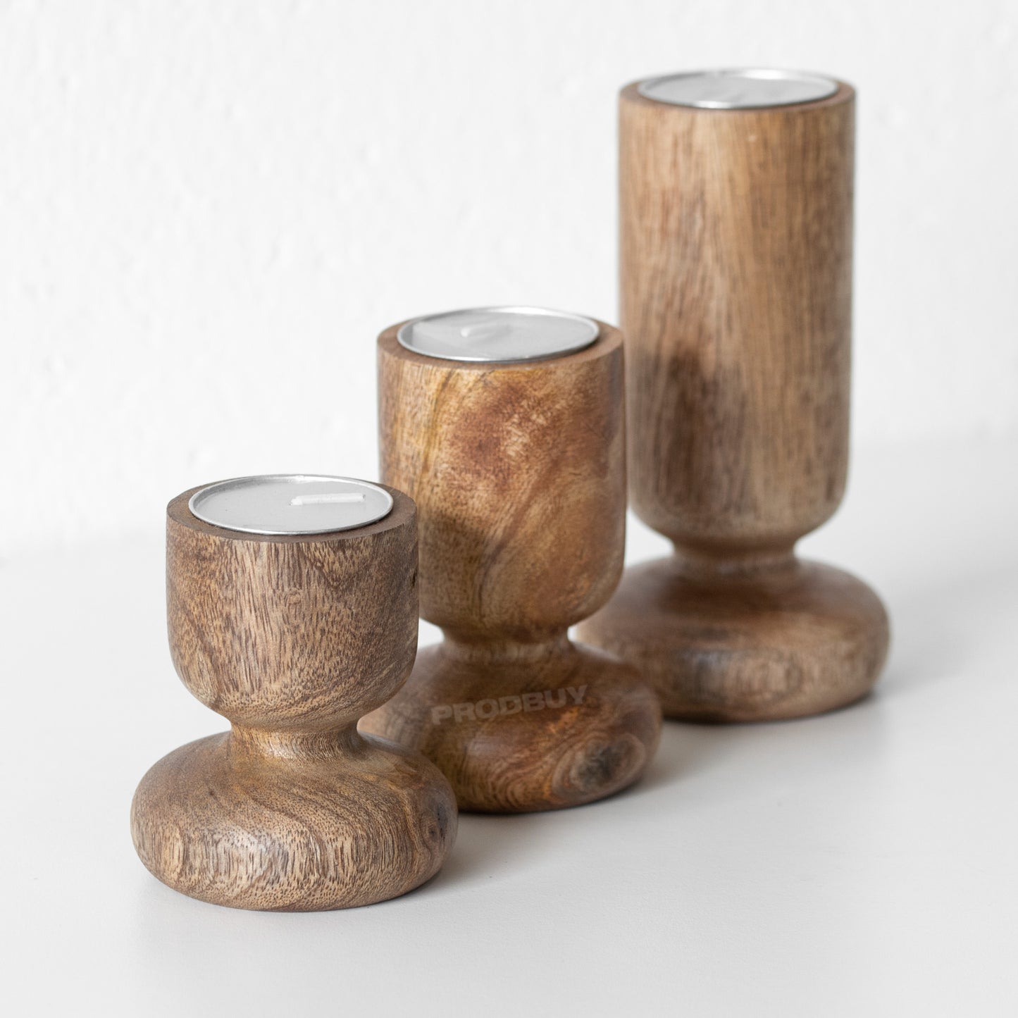 Set of 3 Solid Wooden Tea Light Holders