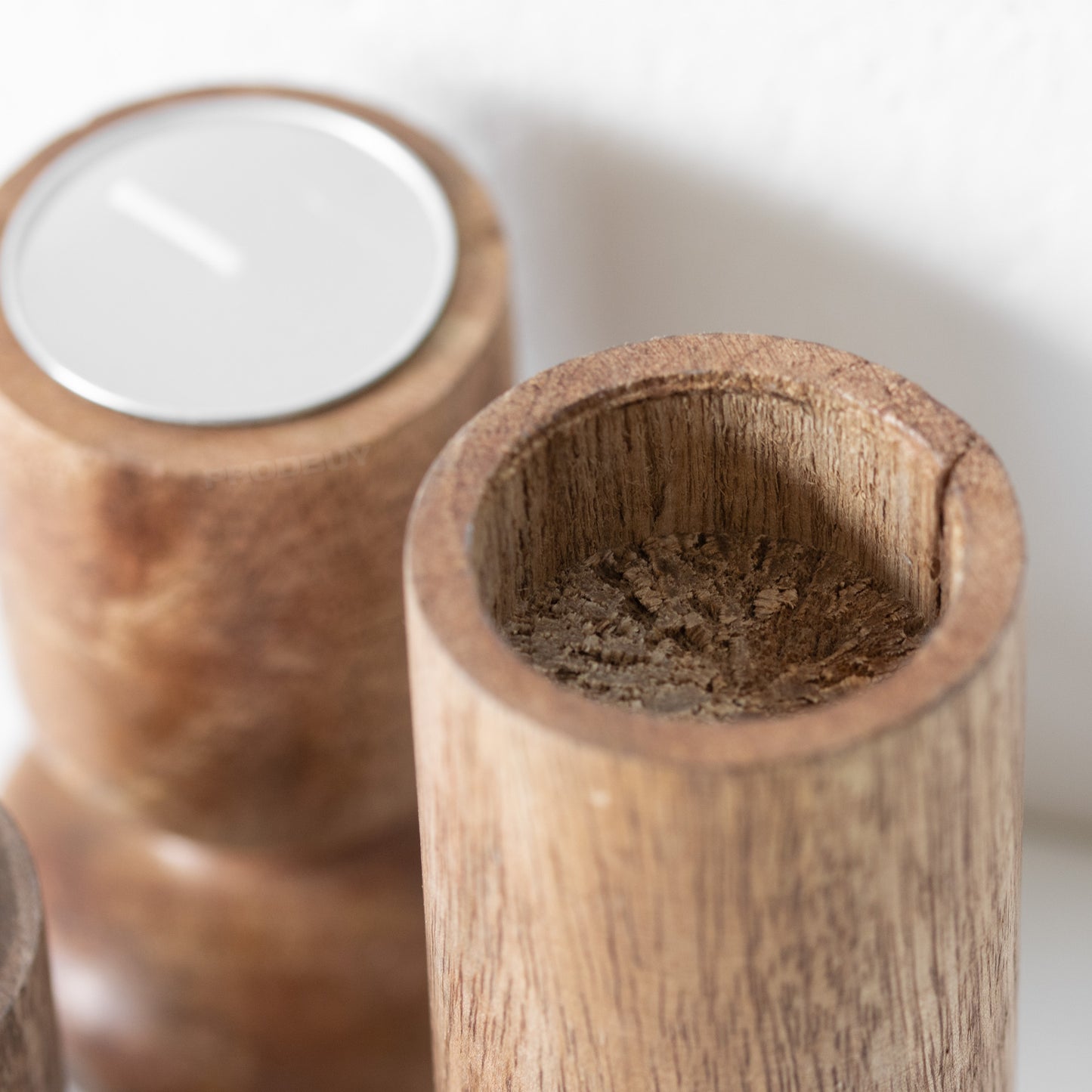 Set of 3 Solid Wooden Tea Light Holders