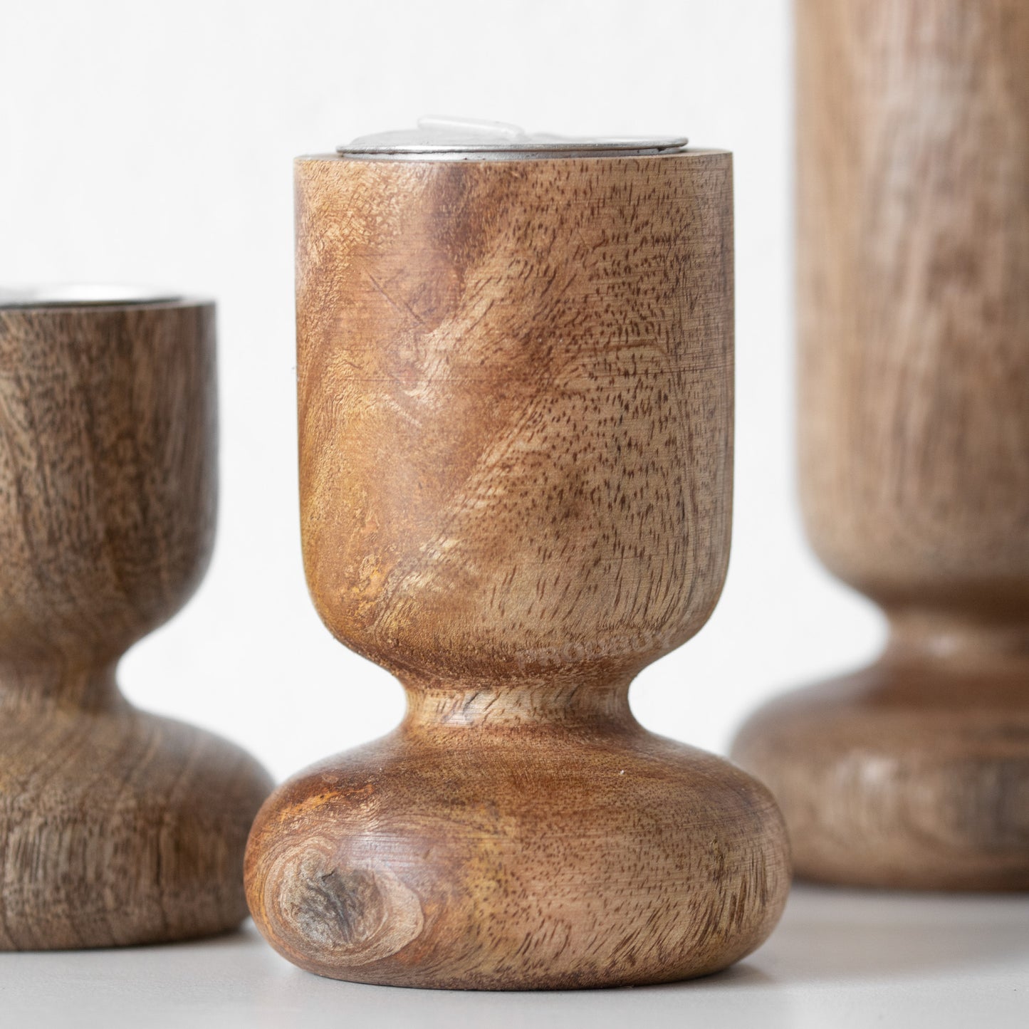 Set of 3 Solid Wooden Tea Light Holders