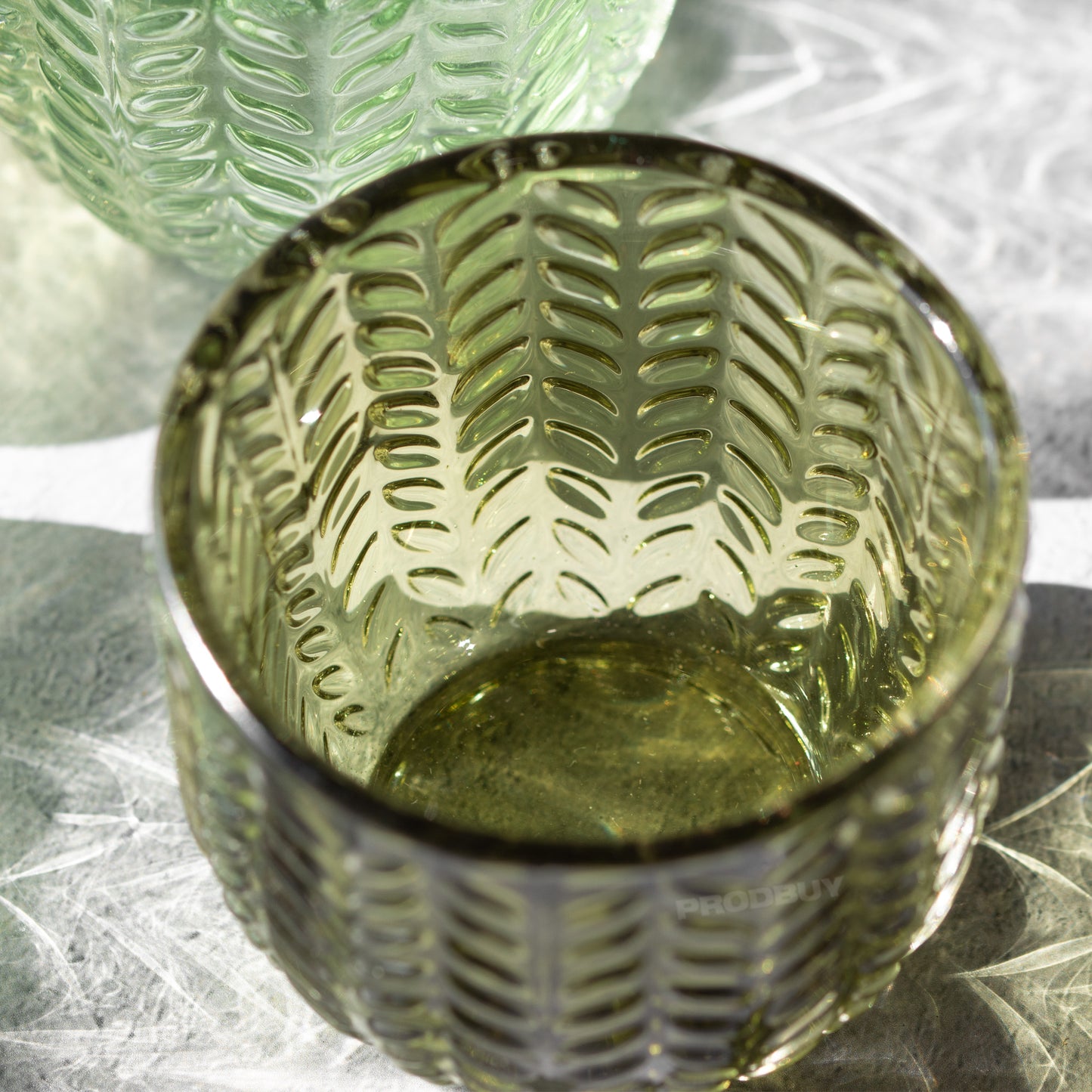 Set of 4 Floral Green Glass Tea Light Holders