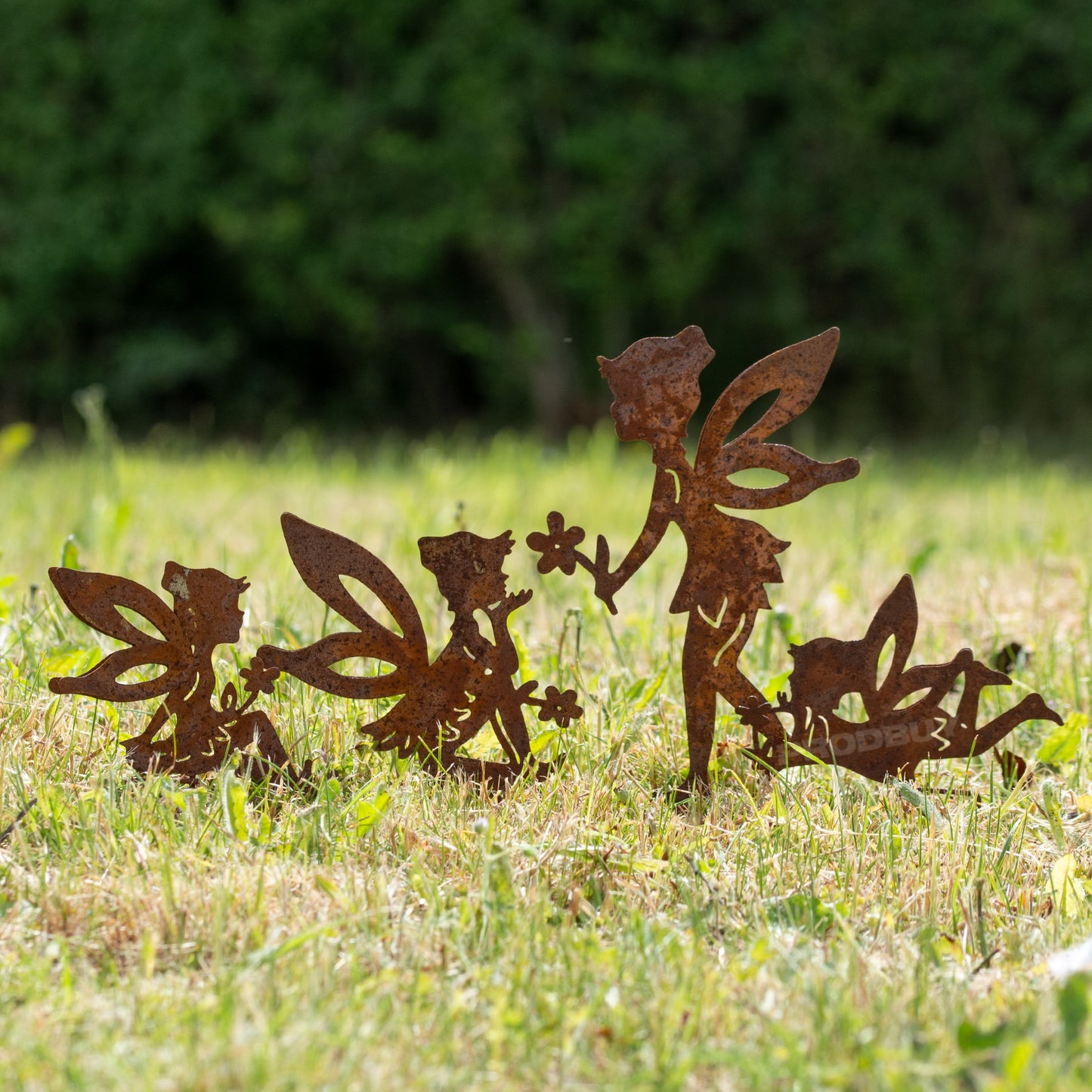 Set of 4 Fairies Rusty Metal Fairy Garden Stake Silhouettes
