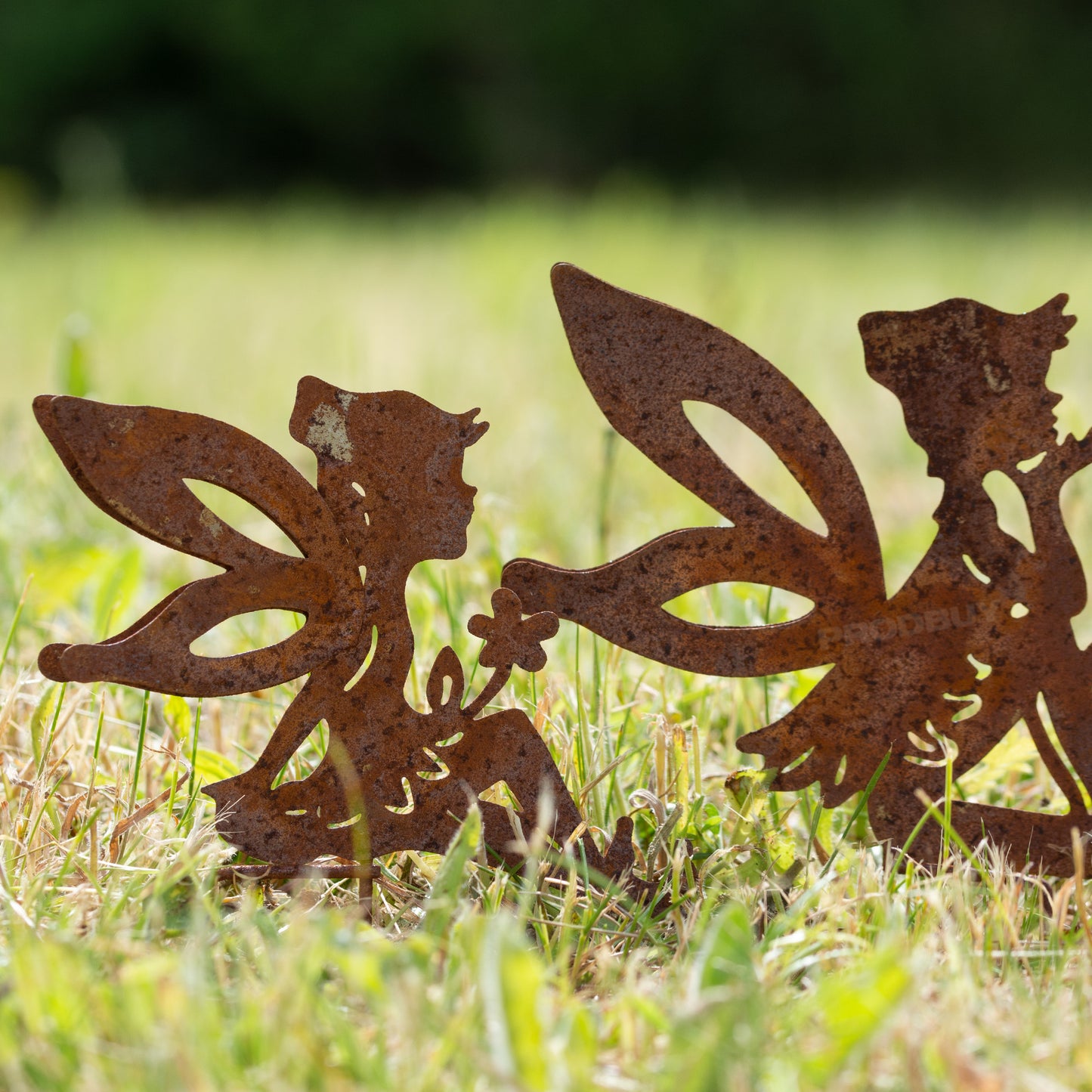 Set of 4 Fairies Rusty Metal Fairy Garden Stake Silhouettes