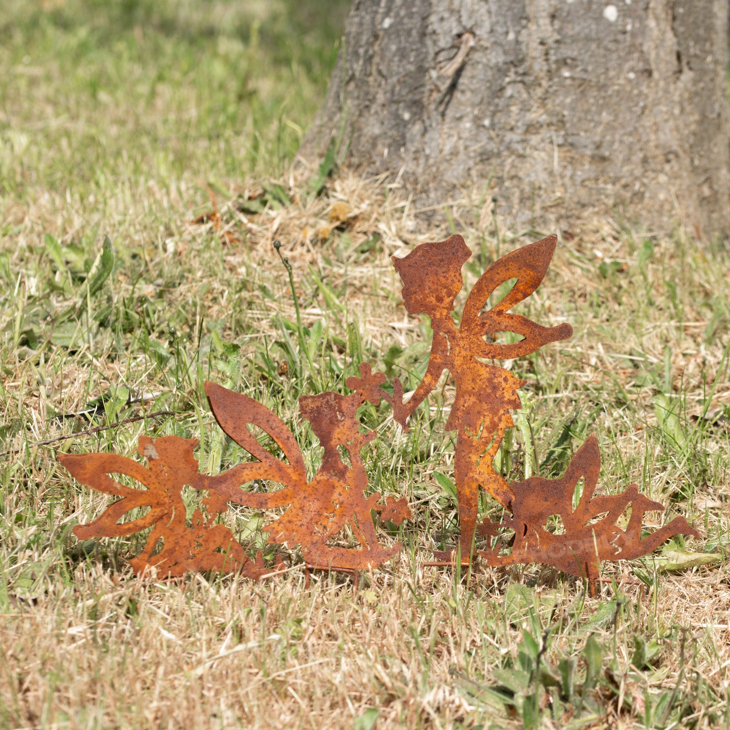Set of 4 Fairies Rusty Metal Fairy Garden Stake Silhouettes