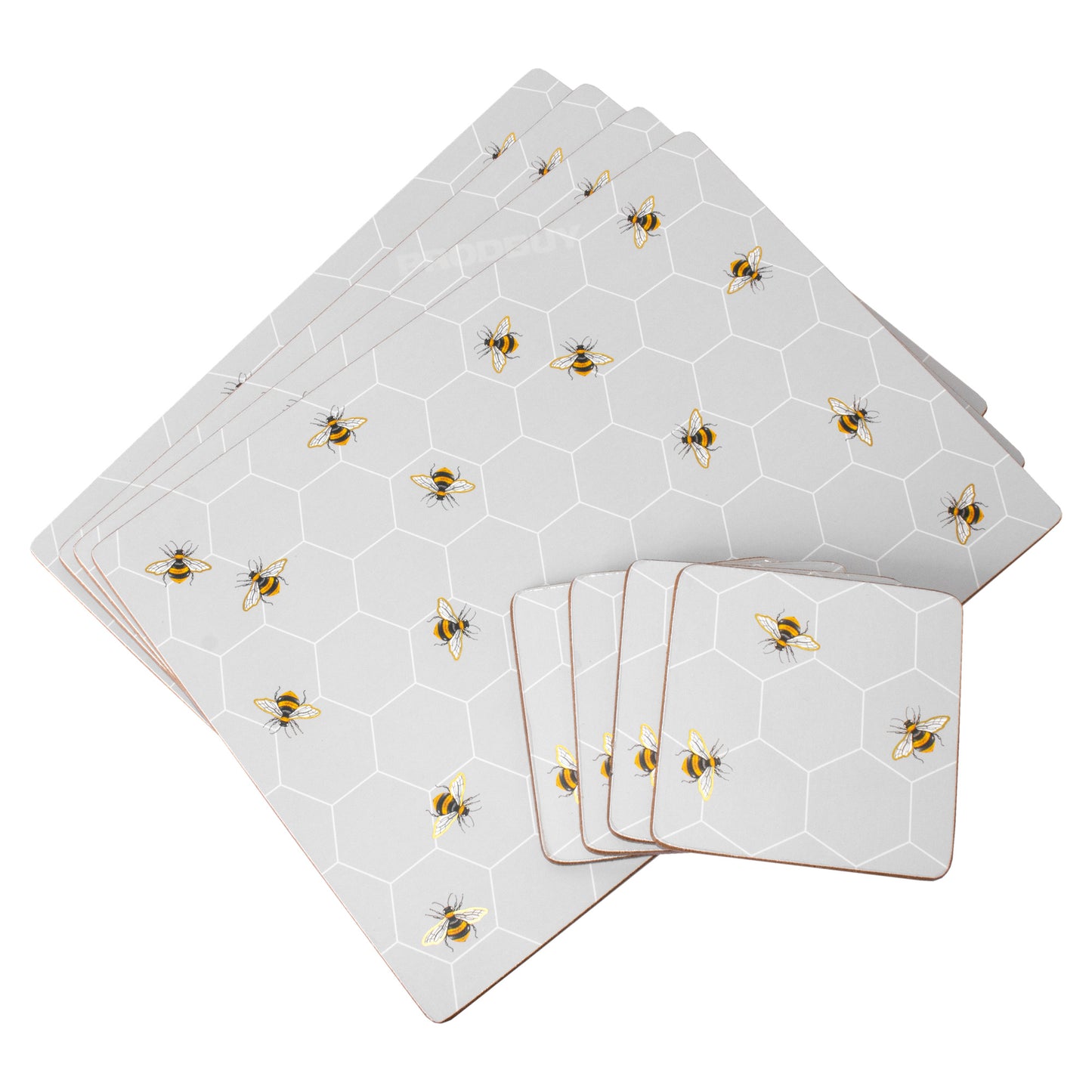 Set of Grey Busy Bees 4 Placemats & 4 Coasters