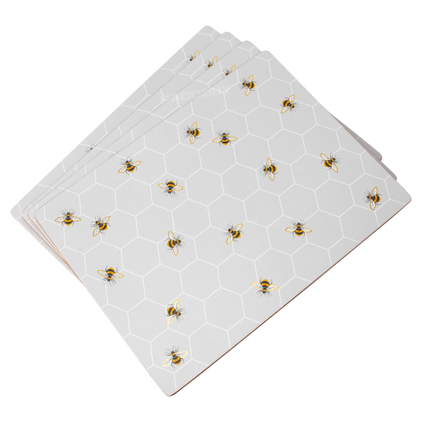 Set of Grey Busy Bees 4 Placemats & 4 Coasters