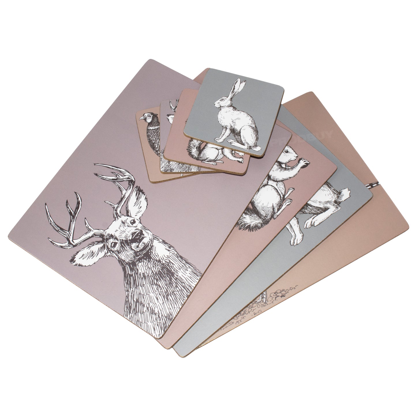 Set of 4 Placemats & 4 Coasters with Woodland Animals