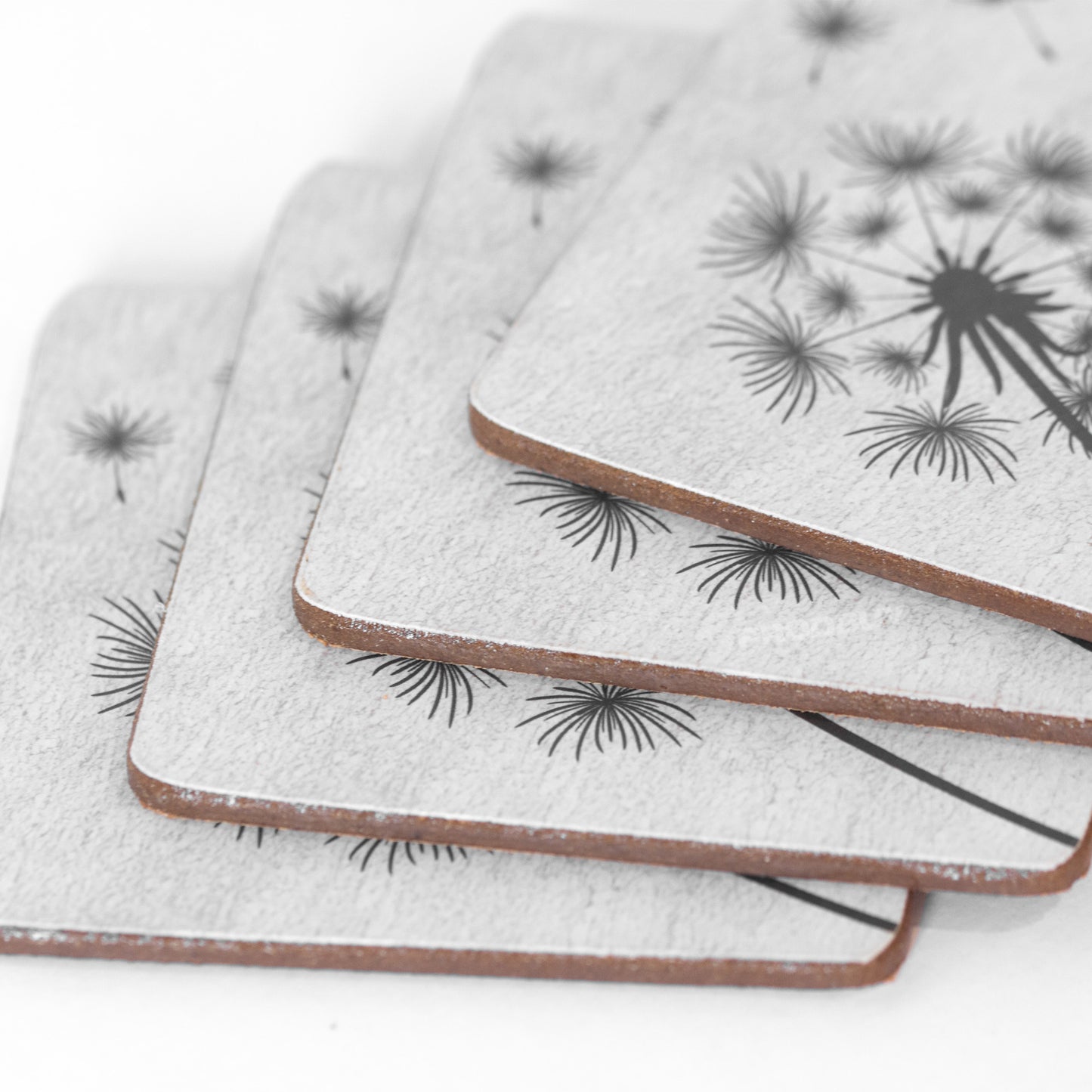 Pack of 4 Coasters with Grey Dandelions