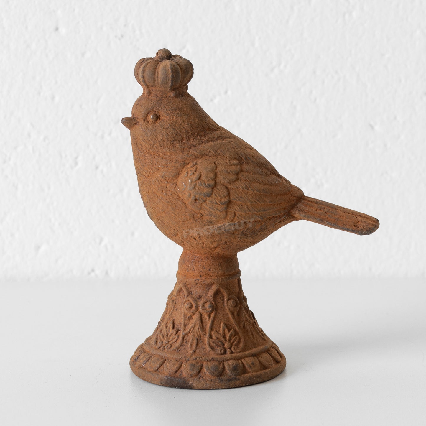 Rusty Cast Iron Bird with Crown Garden Ornament