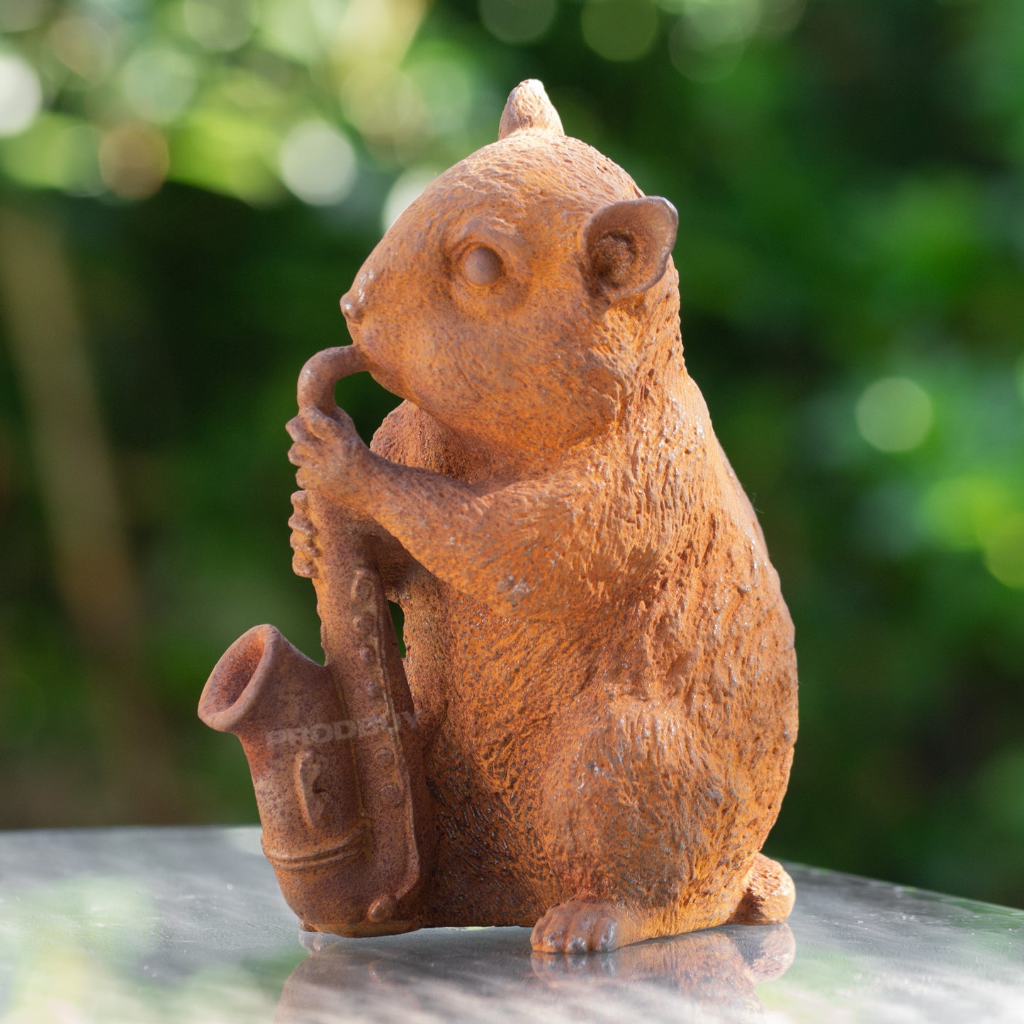 Mouse With Saxophone Rusty Cast Iron Garden Ornament