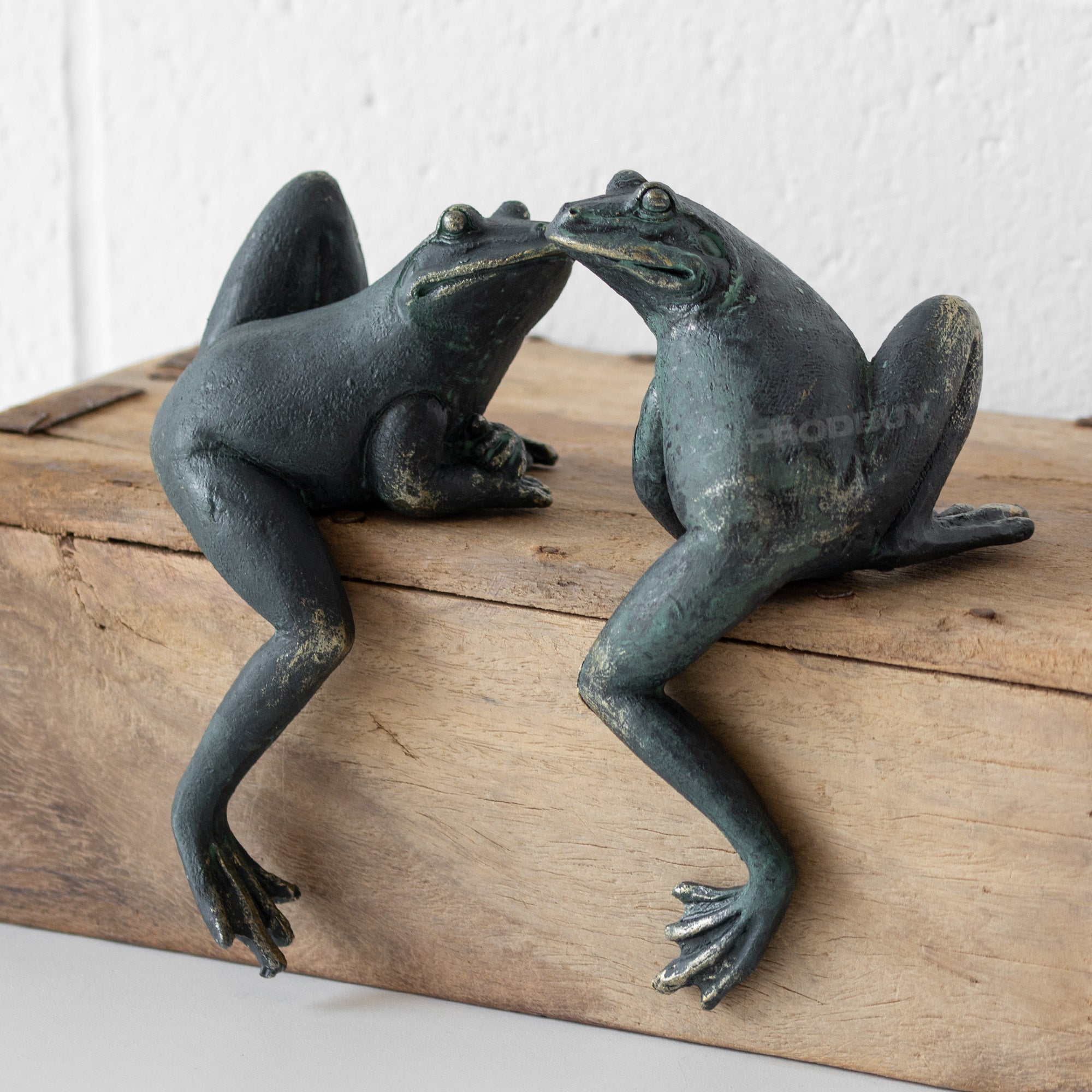 Vintage Brass Frog Figures Sitting Shelf Ledge / Window Ledge Decor Set of 2