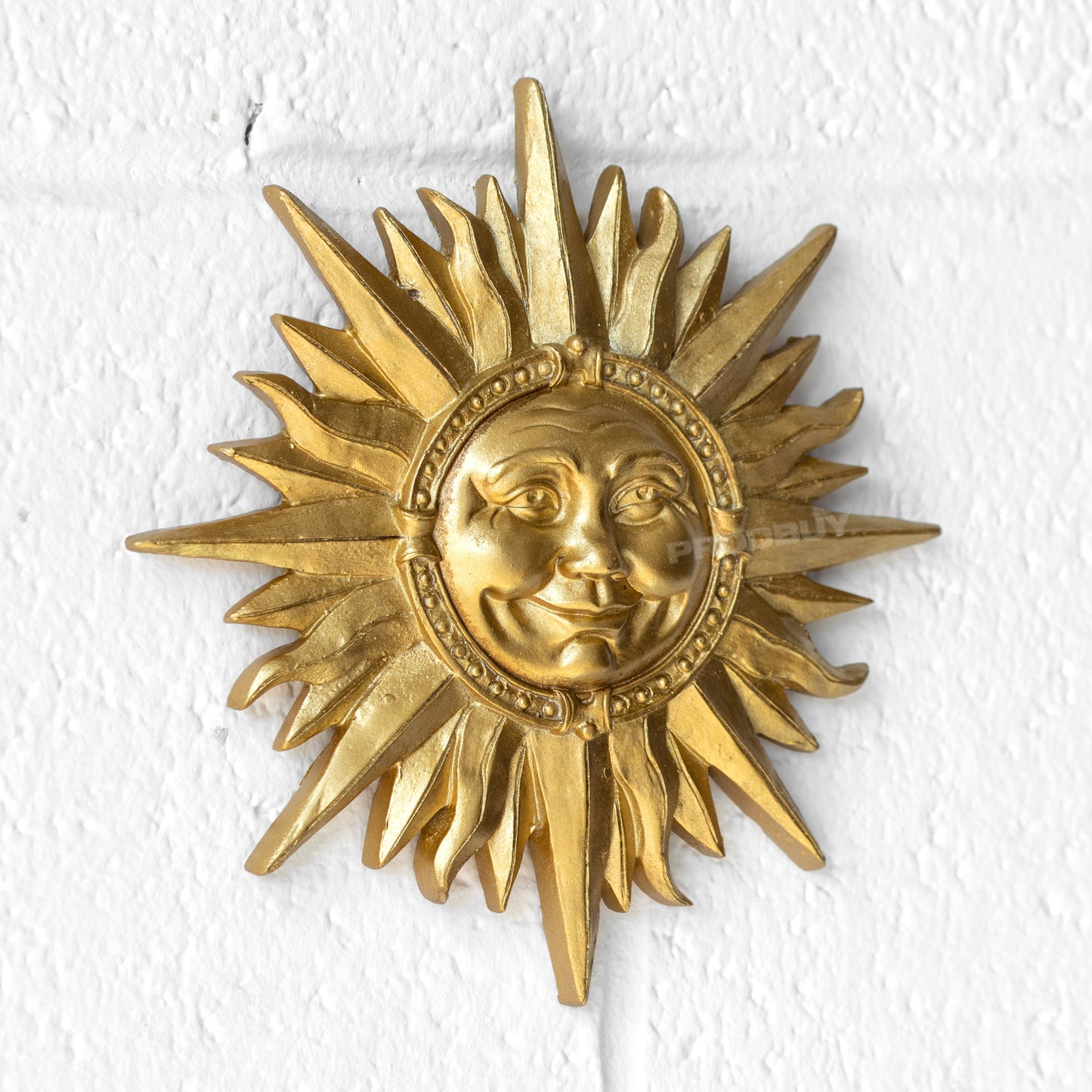 Small Smiling Sun Face Gold Resin Wall Sculpture