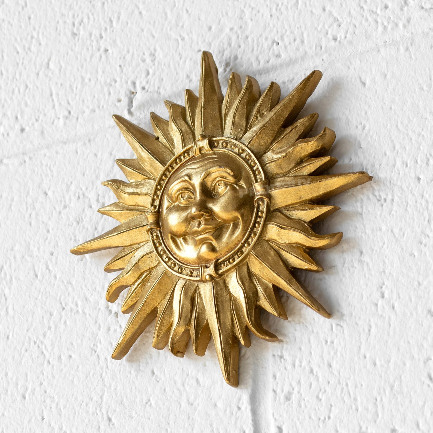 Small Smiling Sun Face Gold Resin Wall Sculpture