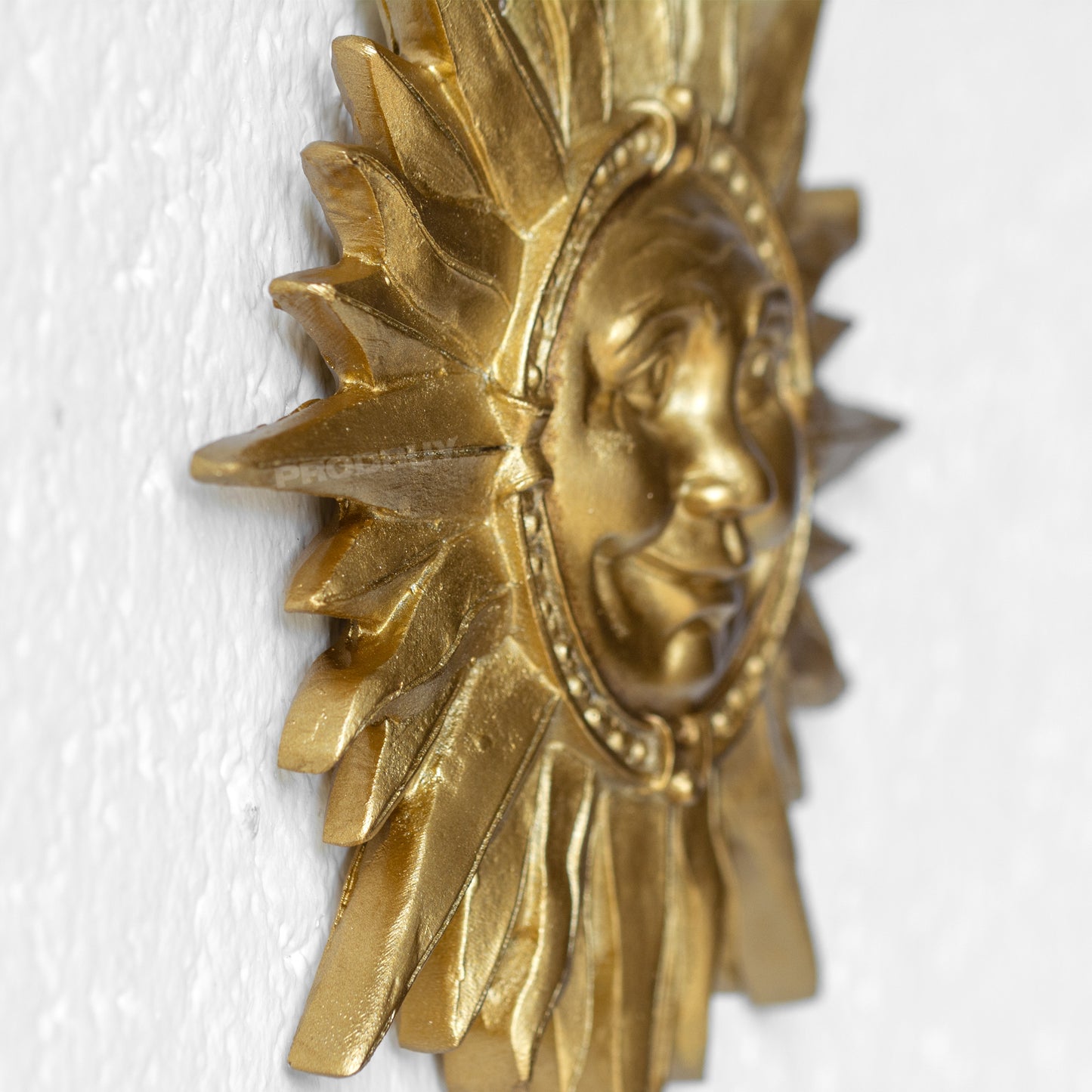Small Smiling Sun Face Gold Resin Wall Sculpture
