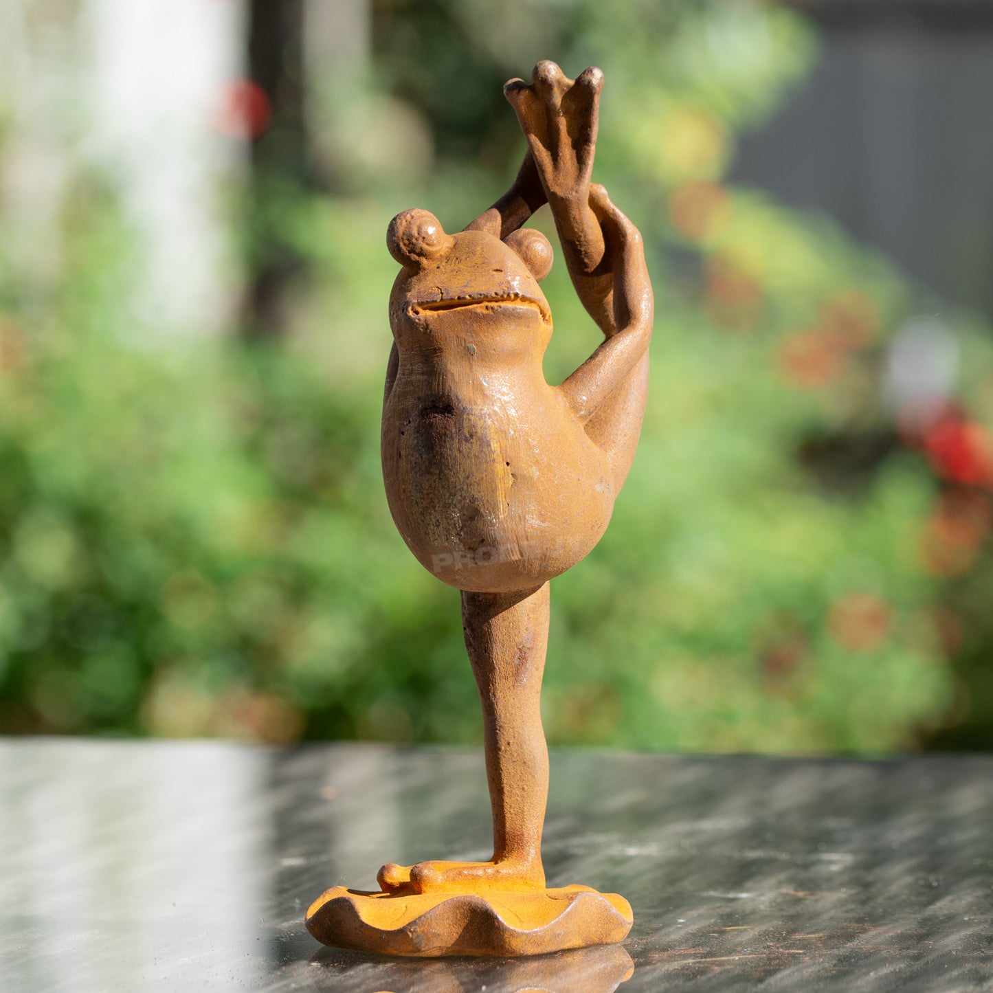 Yoga Frog 'Leg In Air' Rusty Cast Iron Garden Ornament