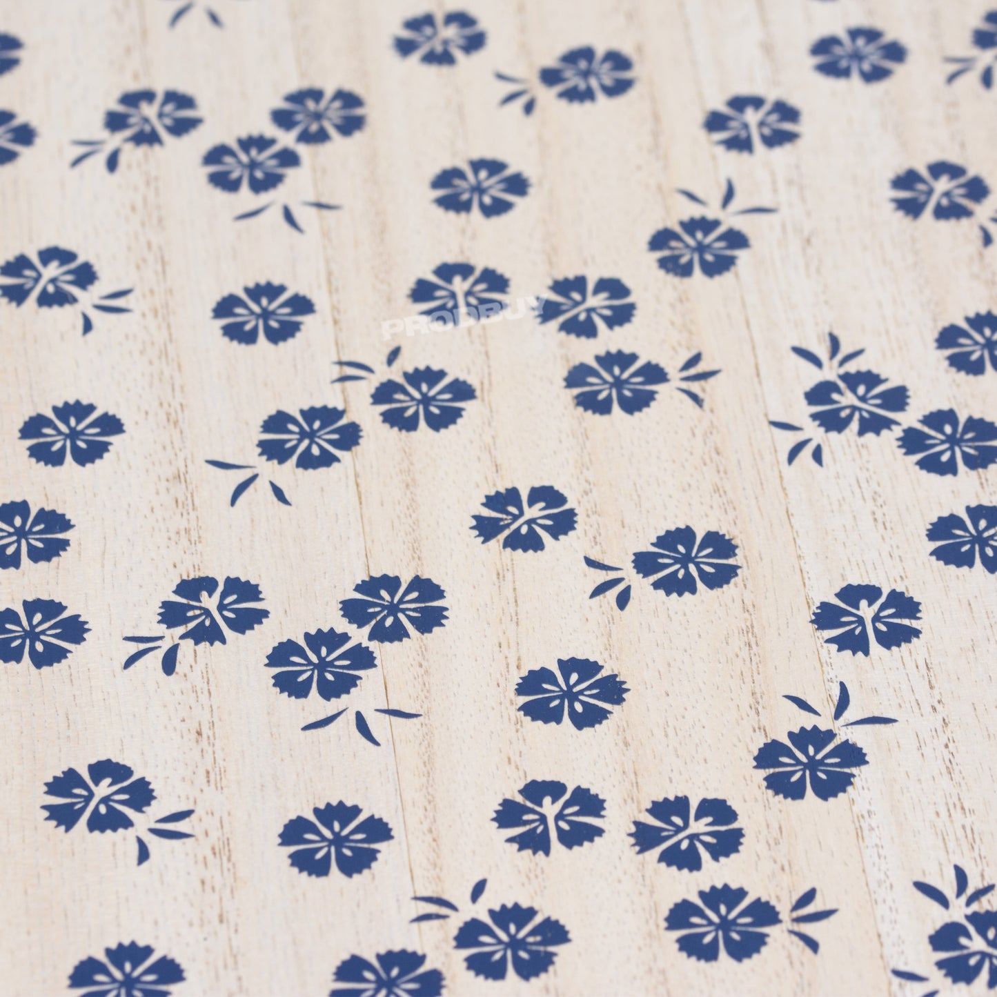 Set of Wooden 4 Placemats & 4 Coasters with Blue Flowers Print